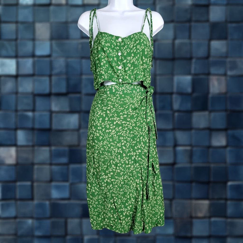 Vintage FAITHFULL THE BRAND Dress Set Violette Green Floral Midi Sleeveless A-Line 2 Women Size XS / US 0-2 / IT 36-38 - 1 Thumbnail