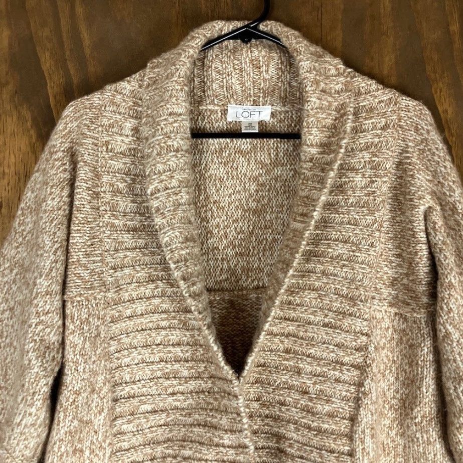 Ann Taylor VINTAGE Ann Taylor LOFT Sweater Cardigan Open Front Merino Wool Blend XS Women's Knit Oatmeal Solid Long Sleeve Fall Winter Spring Casual Workwear Size XS / US 0-2 / IT 36-38 - 2 Thumbnail