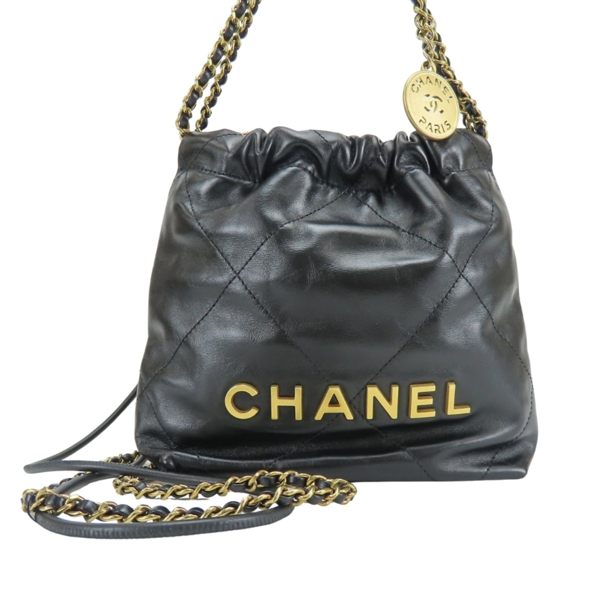 Chanel Chanel Shoulder Bag, 22 Mini Handbag AS3980, Shiny Calfskin, Black, Gold Hardware, Women's CHANEL Size ONE SIZE - 1 Thumbnail