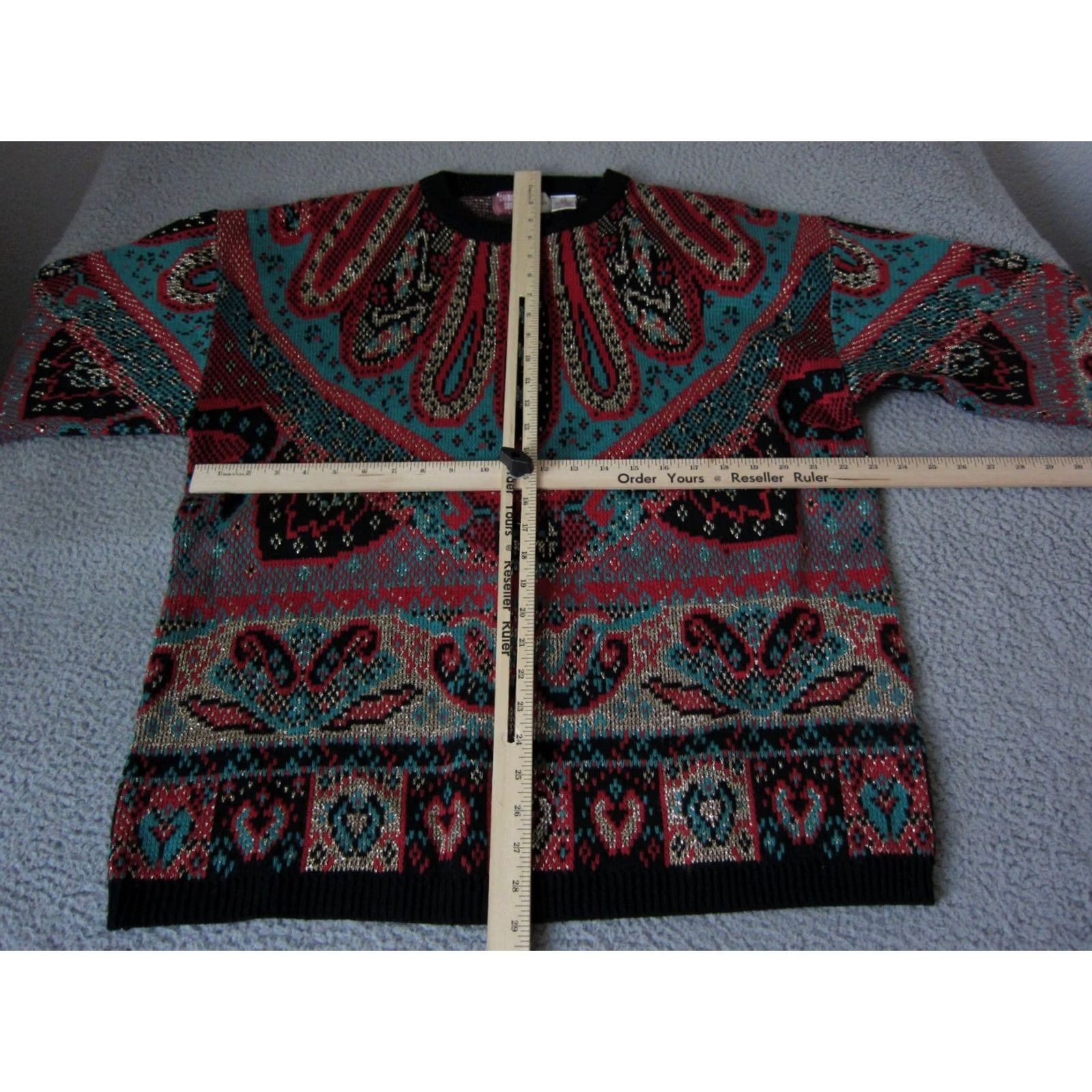 Vintage VINTAGE Sheridan Square Sweater Womens 22W Black Red Blue Paisley Baroque Gold 90s 80s Size 3XL / US 20-22 - 6 Thumbnail