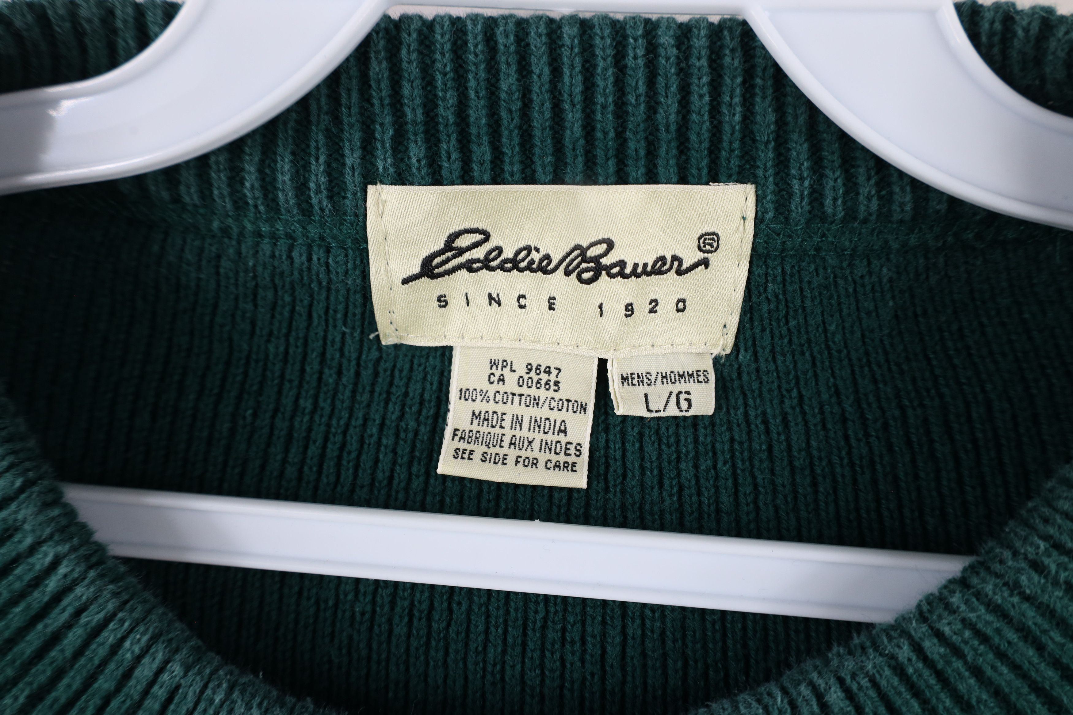 Eddie Bauer × Vintage Vintage 90s Eddie Bauer Cotton Ribbed Knit Sweater Green Size US L / EU 52-54 / 3 - 4 Thumbnail