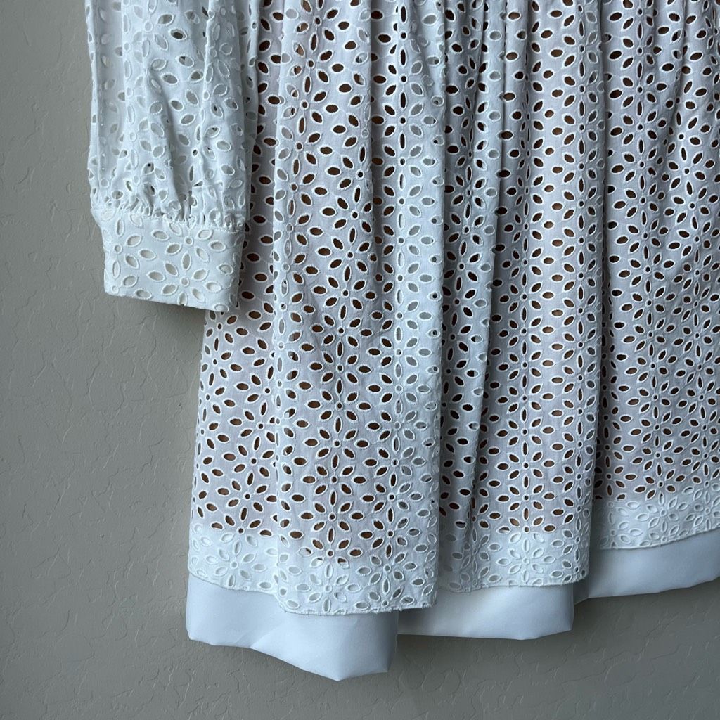 Michael Kors Michael Kors Collection White Eyelet Long Sleeve Knee Length Size XS / US 0-2 / IT 36-38 - 4 Thumbnail
