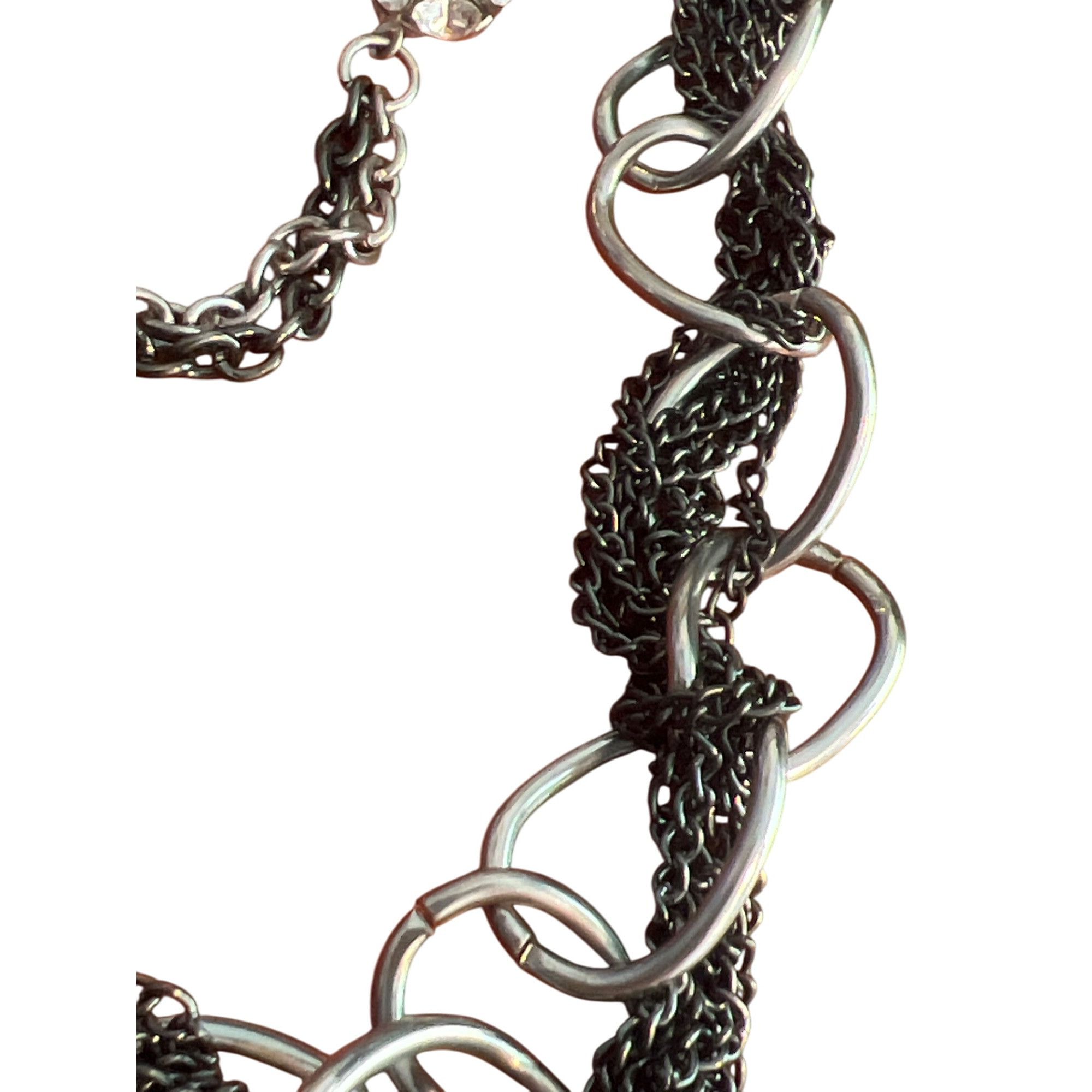 Other Layered Black Silver Tone Chain Necklace Faux Pearls Rhinest Size ONE SIZE - 2 Thumbnail