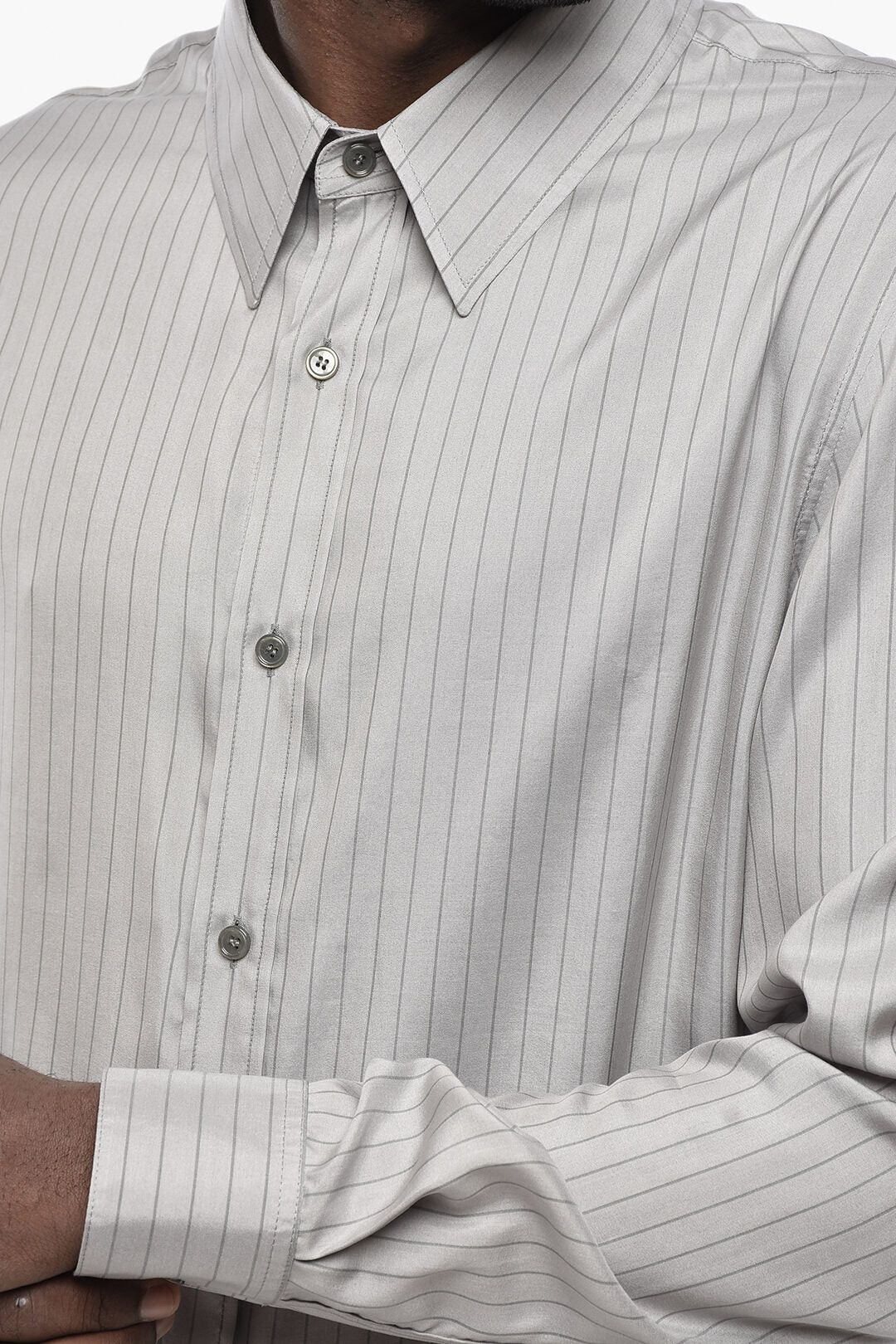 Celine og1mm0426 Striped Silk Shirt in Grey Size US S / EU 44-46 / 1 - 3 Thumbnail