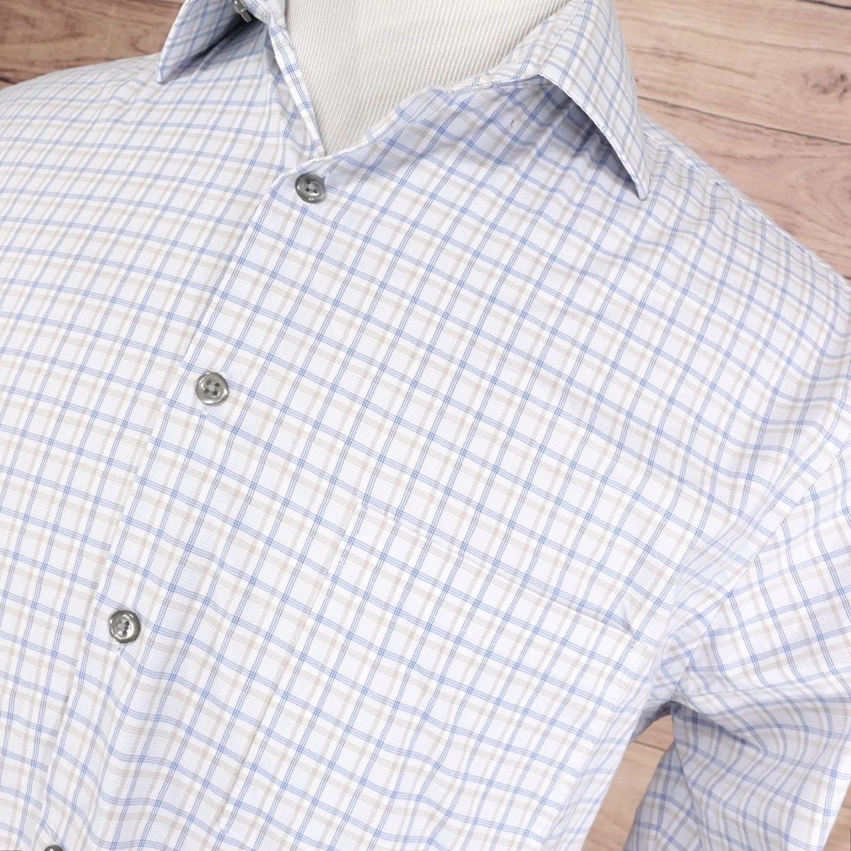 Van Heusen Van Heusen Flex Shirt Mens Large 16.5 34/35 Blue Check Stretch Dress Long Sleeve Size 42R - 2 Thumbnail