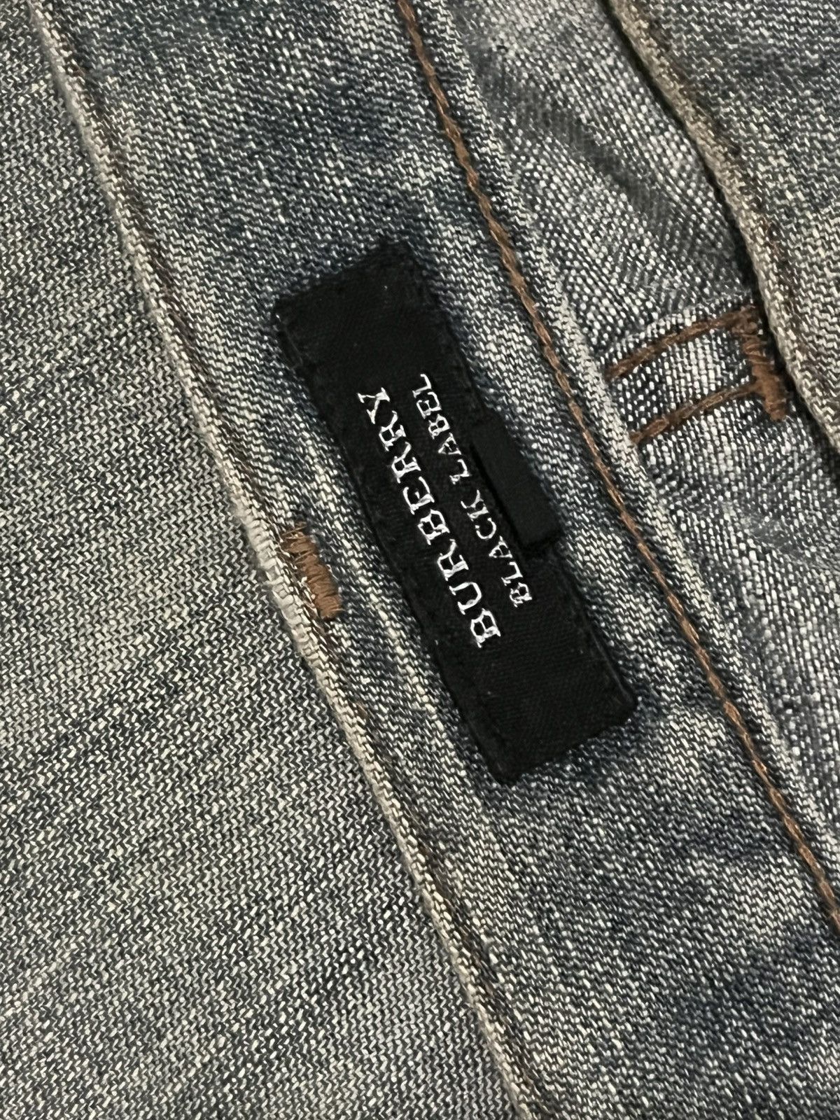 Black Label × Burberry ⚡️Sick⚡️Burberry Black Label Mud Wash Distress Buttonfly Jeans Size US 35 - 18 Thumbnail