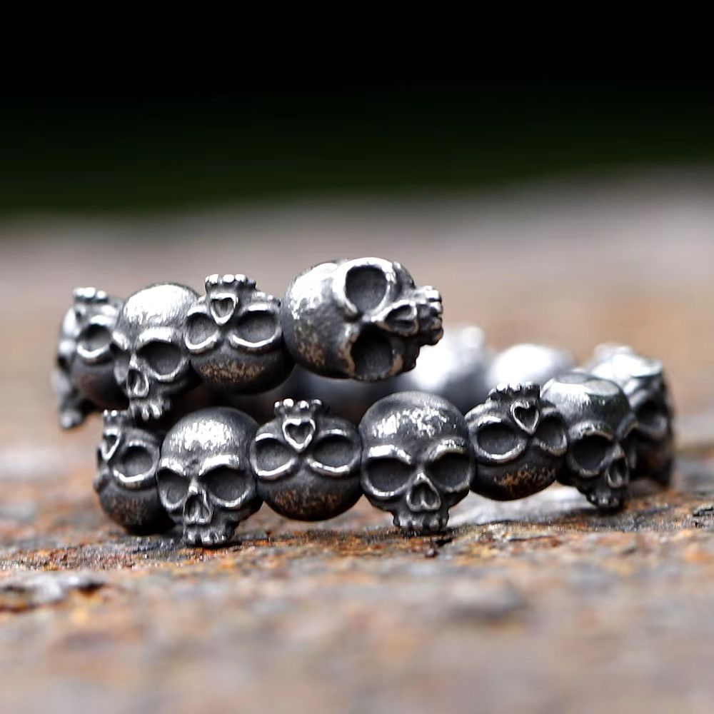 Jewelry Vintage Gothic Steel Skull Rings Size ONE SIZE - 4 Thumbnail