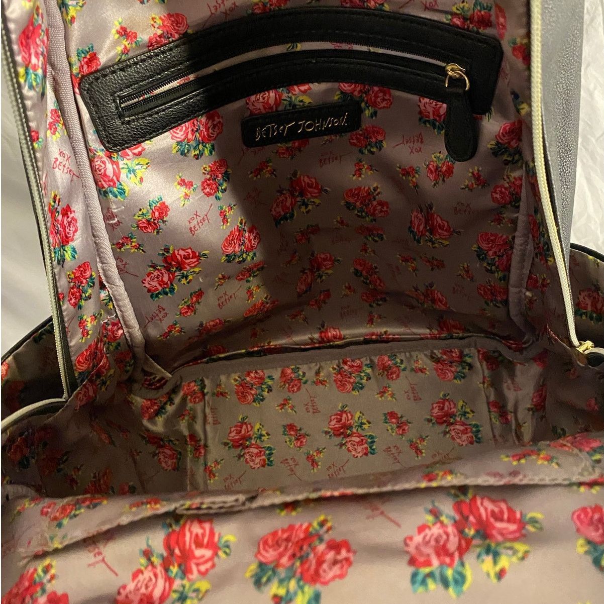Betsey Johnson Goth Glam Bow Stripe Floral Backpack Betsey Johnson Black Size ONE SIZE - 4 Thumbnail