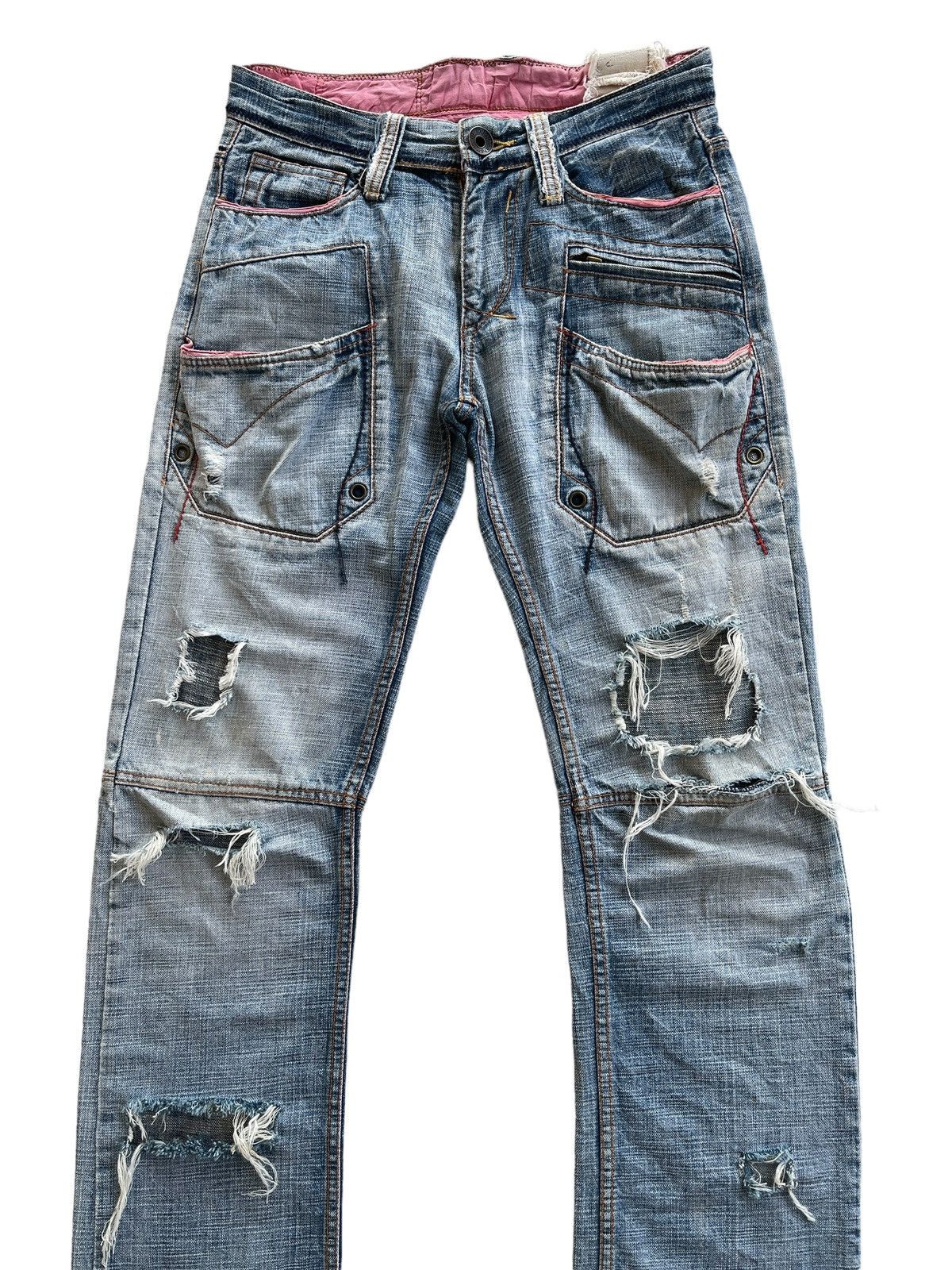 Japanese Brand Tough Jeansmith Curve Crazy Distressed Denim Size US 30 / EU 46 - 2 Thumbnail