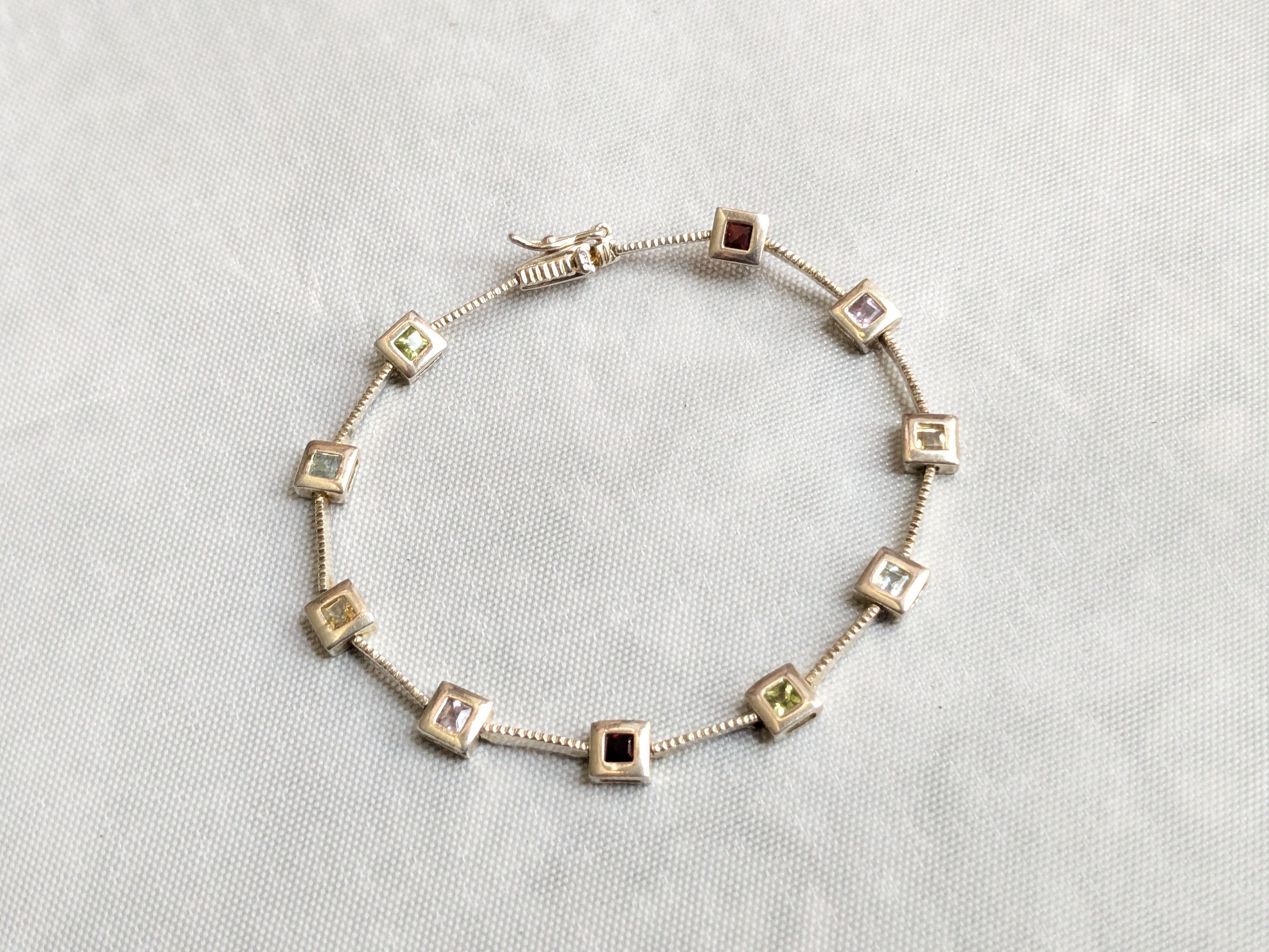 Jewelry Vintage Sterling Silver Tennis Bracelet Square 7" Rainbow Size ONE SIZE - 1 Thumbnail