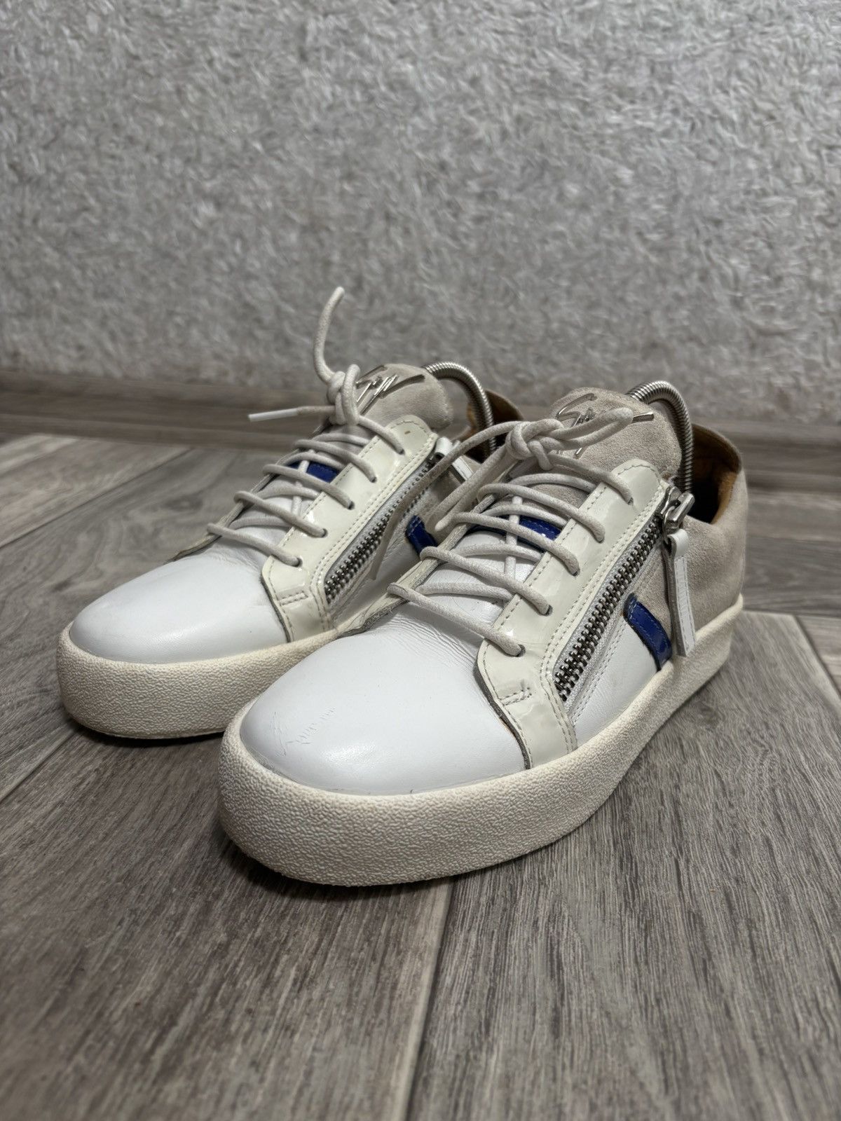 Giuseppe Zanotti Giuseppe Zanotti Men White Leather Zip Sneakers Luxury Size US 8 / EU 41 - 1 Thumbnail