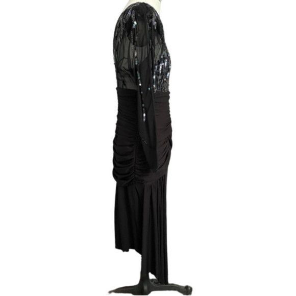 Casadei Vintage 80s Casadei Sequin Sheer Formal Midi Dress 🇺🇸 Size XS / US 0-2 / IT 36-38 - 7 Thumbnail