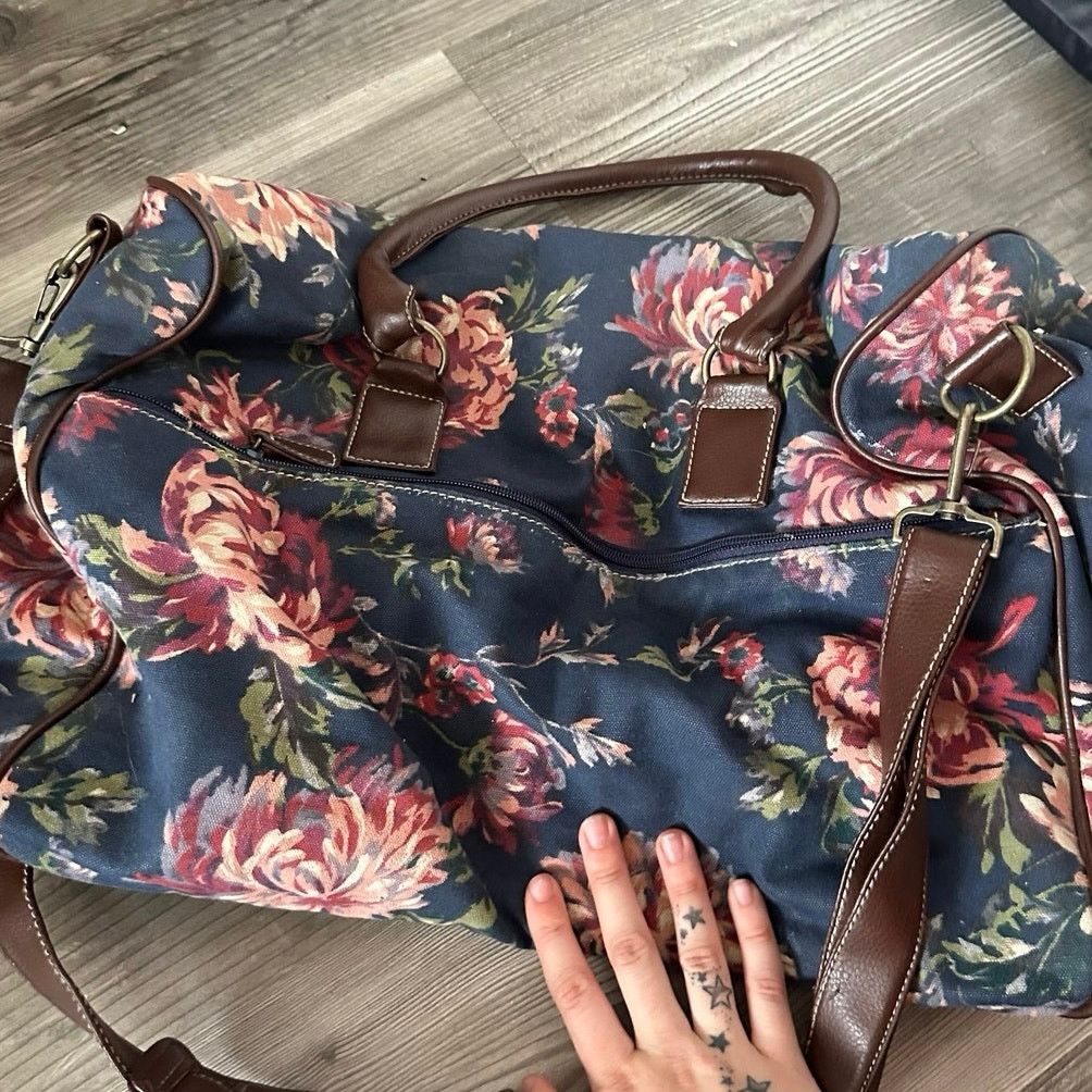 Other no brand blue pink brown floral weekender traveler bag Size ONE SIZE - 4 Thumbnail
