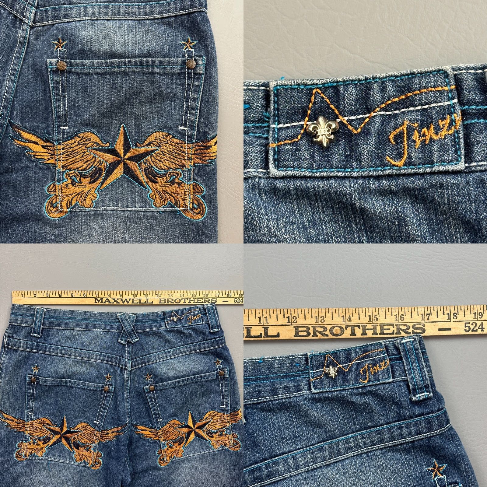 Denime VINTAGE Jinzu Shorts Mens 34 Blue Denim Baggy Embroidered Hip Hop Punk Skate Y2K Size US 34 / EU 50 - 9 Thumbnail