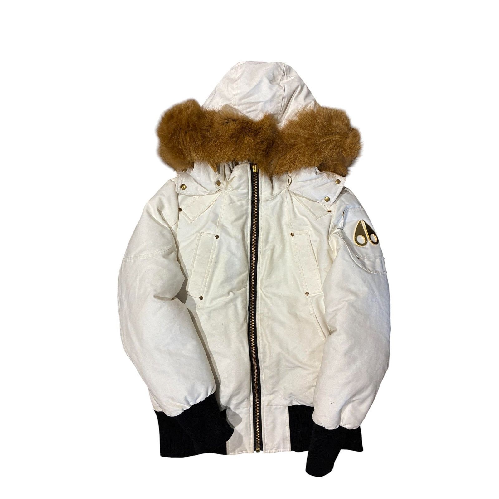 Moose Knuckles Moose Knuckles White & Brown Fur Bomber Jacket Size L / US 10 / IT 46 - 1 Thumbnail