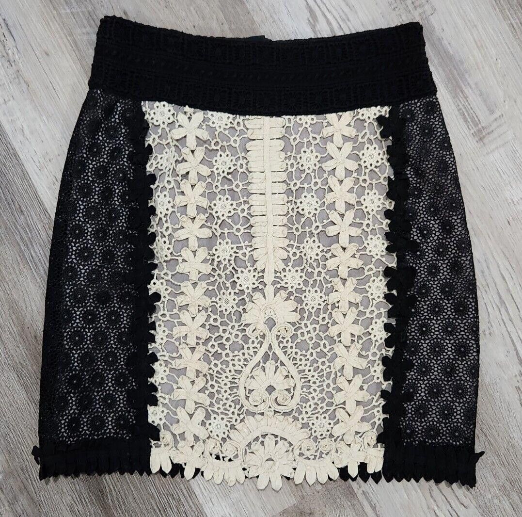 Designer Leifnotes Skirt Size 4 Anthropoligie Lace Mini Black Grey Size 27" / US 4 / IT 40 - 1 Thumbnail