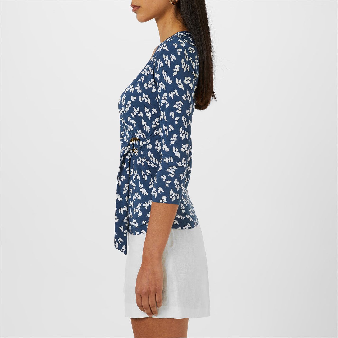 Lauren Ralph Lauren o1g2r1mq1025 Jainab Wrap Top in Blue/Cream Size S / US 4 / IT 40 - 3 Thumbnail
