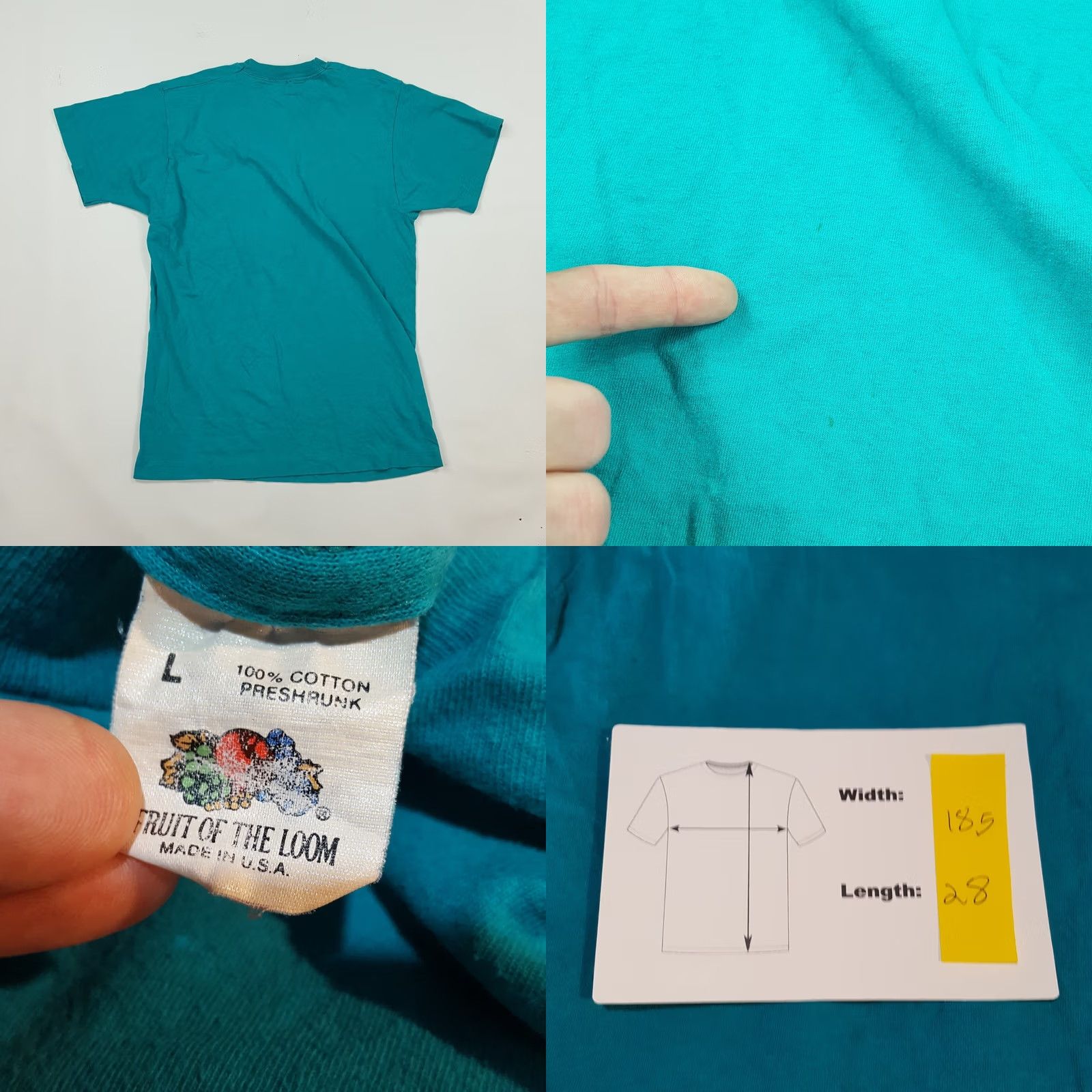 Fruit Of The Loom VINTAGE Fruit of the Loom T-Shirt Teal Pocket Selvedge 80s 90s Rock Punk Grunge Graphic Print Crew Neck Mens S Blue USA Made Size US S / EU 44-46 / 1 - 8 Thumbnail