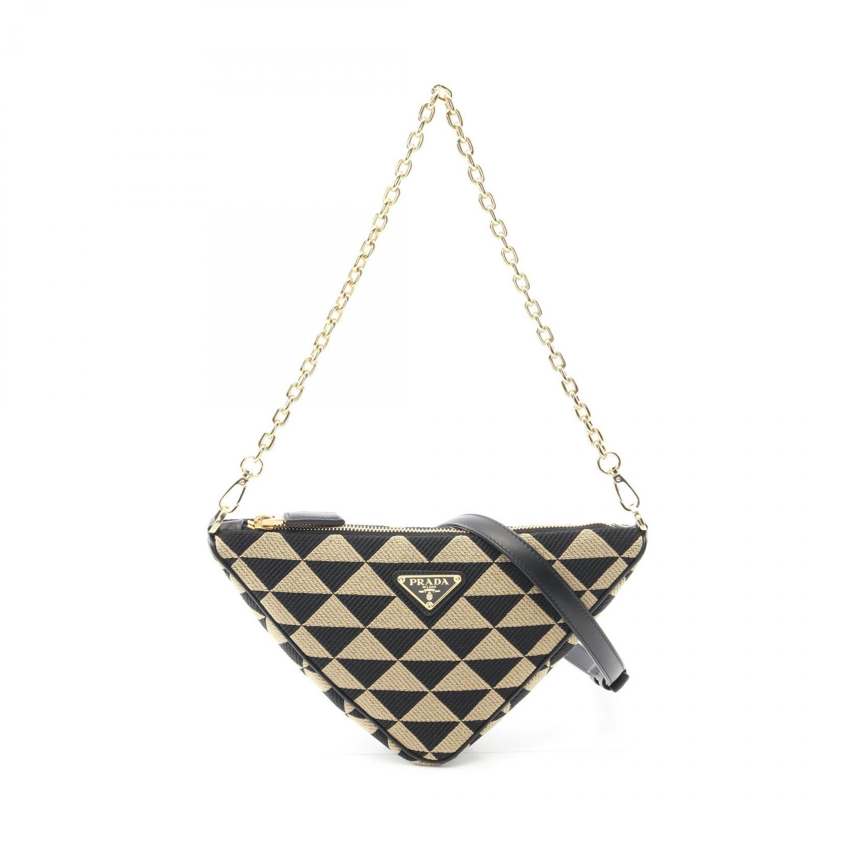 Prada Prada Prada Triangle Canvas Leather Shoulder Bag Canvas Shoulder Bag 1BC543 Size ONE SIZE - 1 Thumbnail