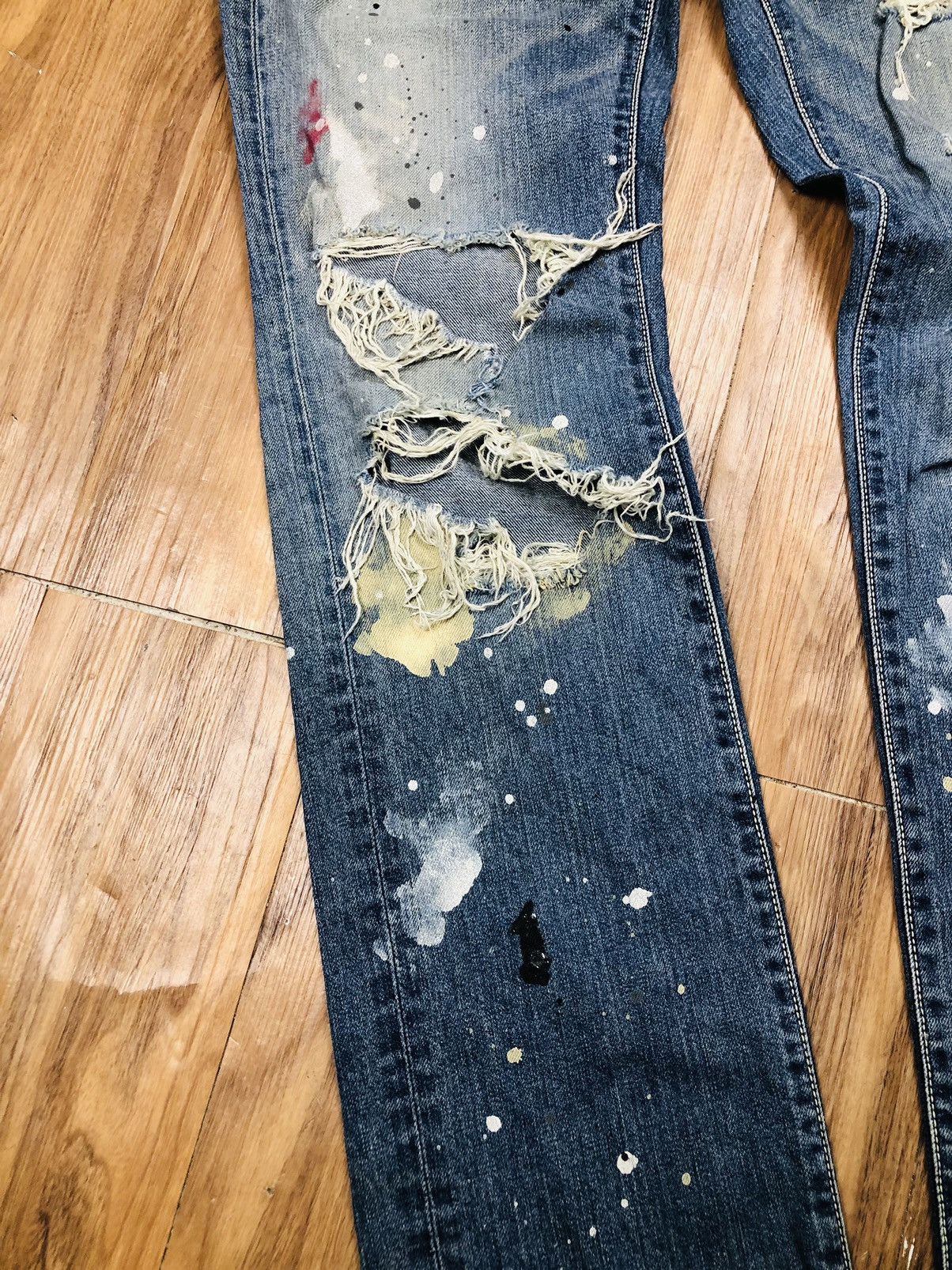 Vanquish Vanquish Gold Distressed Paint Splatter Denim (38) Size 35" - 5 Thumbnail
