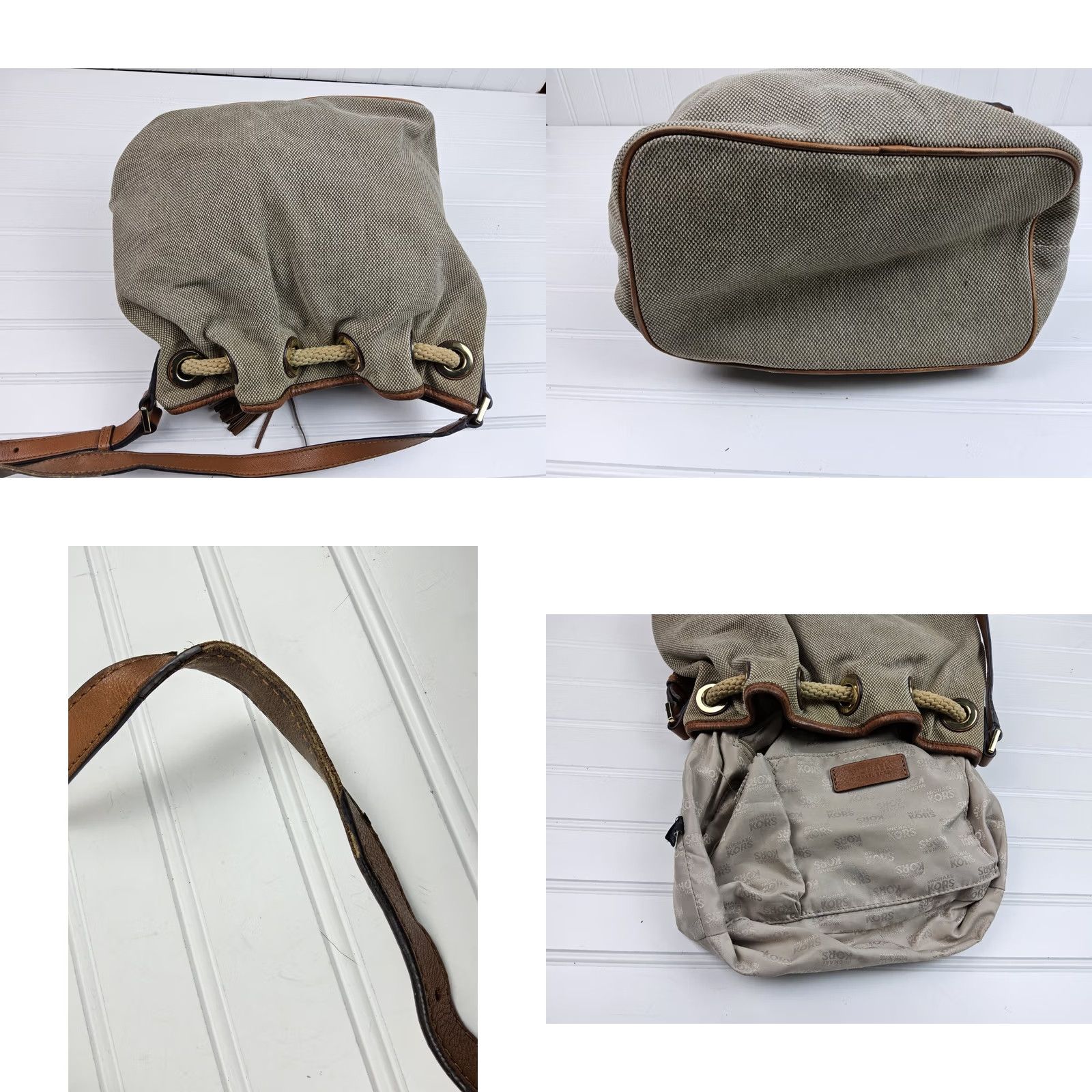 Michael Kors Michael Kors MK Drawstring Shoulder Handbag Purse Womens Canvas Leather Snap Bag Size ONE SIZE - 8 Thumbnail