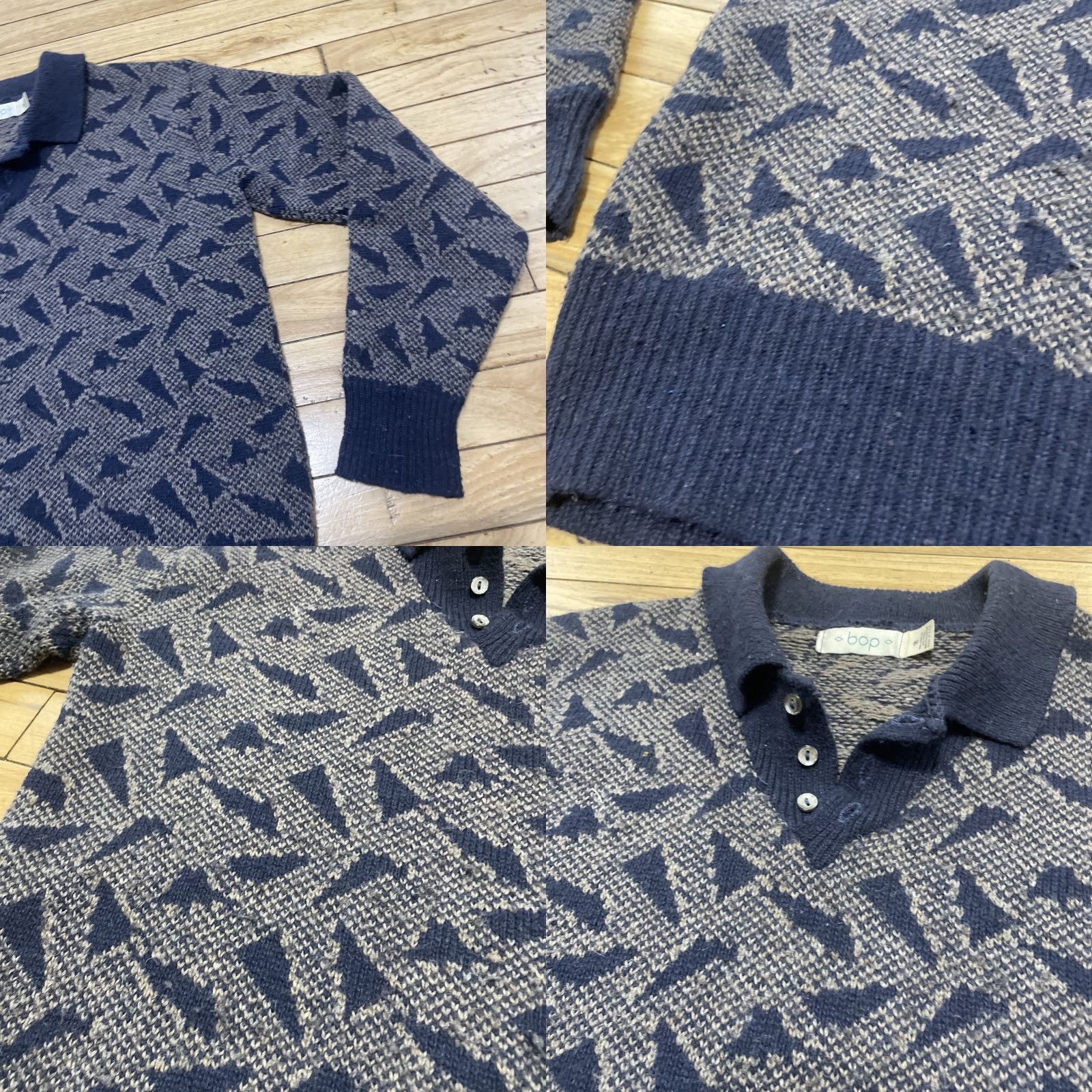 Vintage VINTAGE BOP Mens Sweater Geometric Wool Rugby Retro Pullover, M, Gray/Blue, Geometric, Wool, Vintage, Grunge, Classic Fit, Winter, Wool, Knit's? Size US M / EU 48-50 / 2 - 10 Thumbnail
