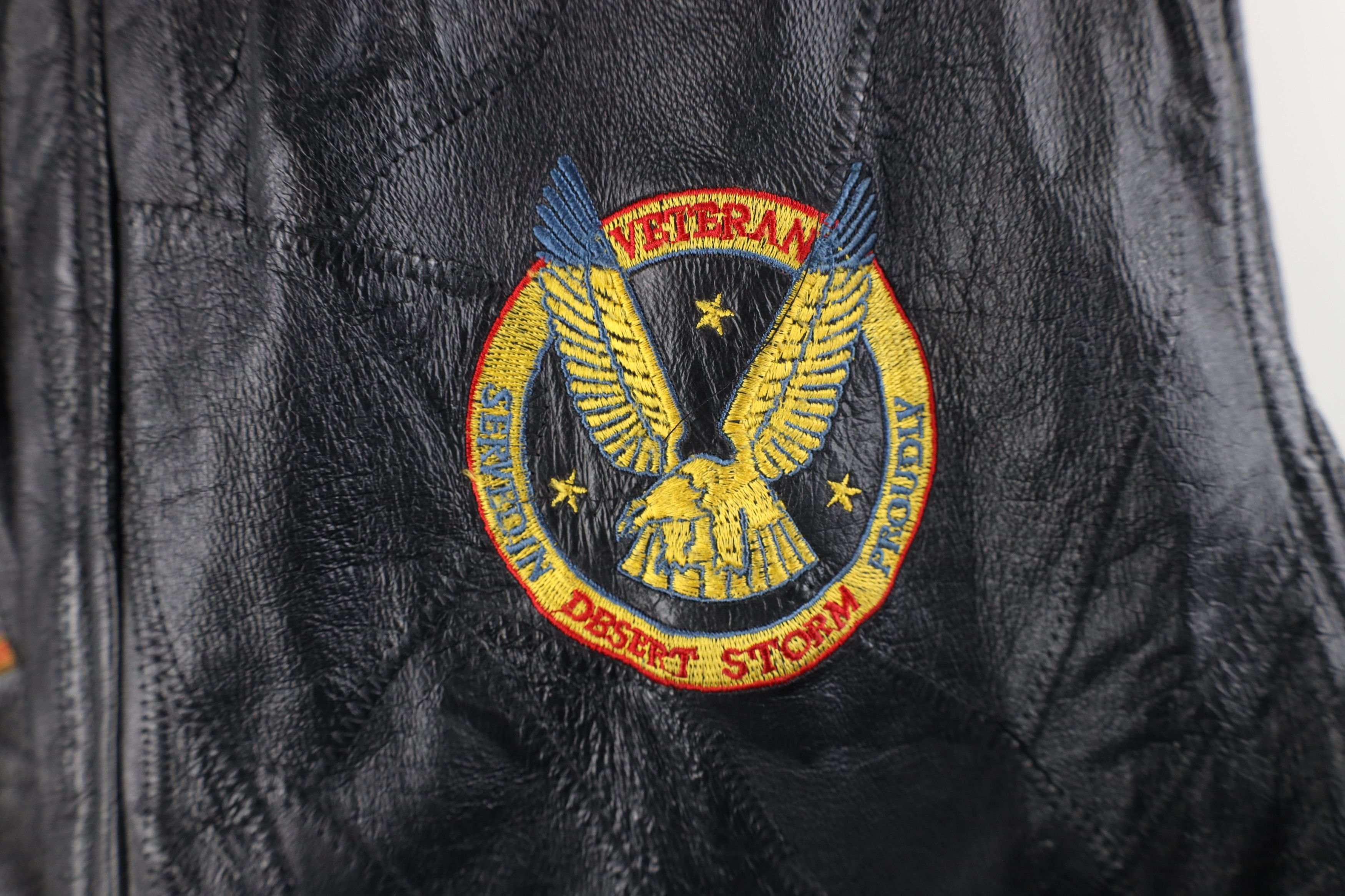 Vintage Vintage 90s Desert Storm Shield Leather Bomber Jacket Black Size US XXL / EU 58 / 5 - 4 Thumbnail