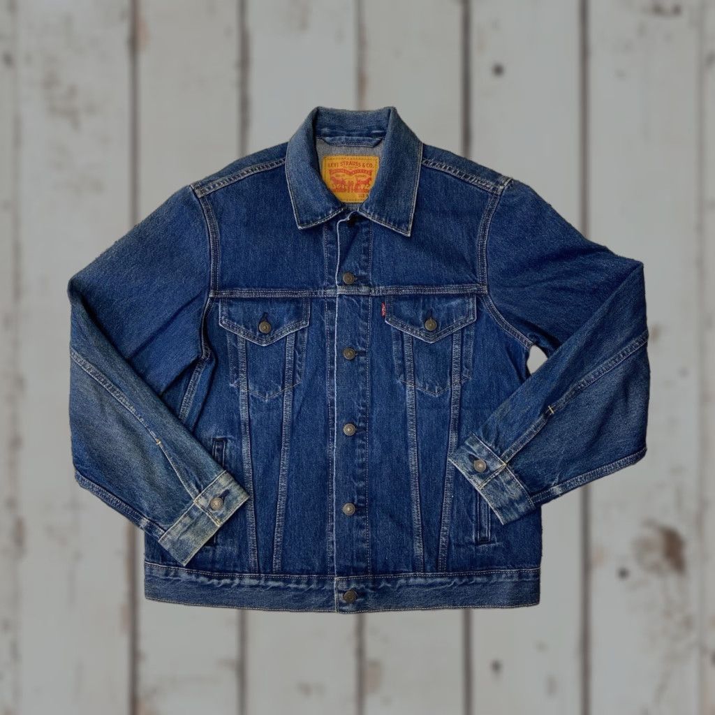 VINTAGE Levi's Sample Denim Stock Trucker Jacket M Levi's Trucker Blue Jacket Mens Medium Denim Collared Lined Jeans Jacket