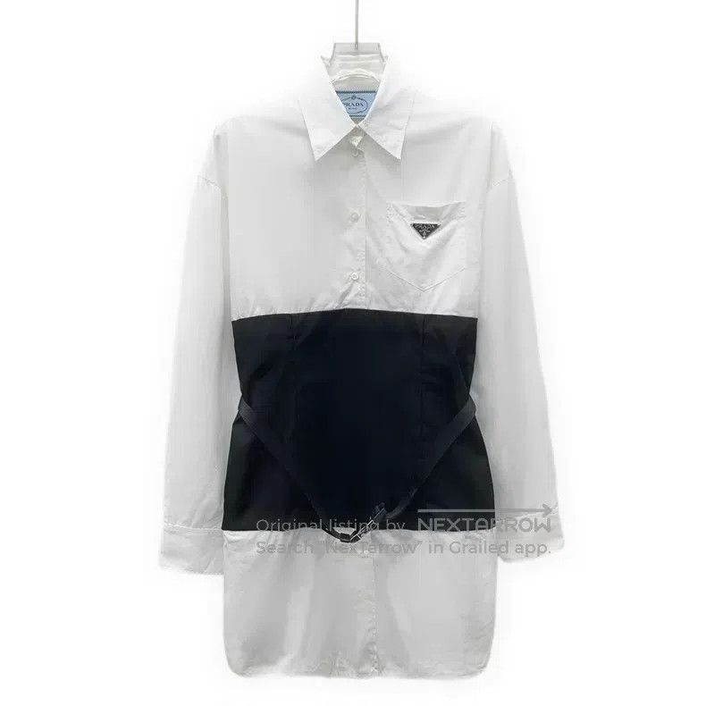 Prada Prada 22 white triangle cotton lapel single-breasted long- Size XXS / US 00 / IT 34 - 1 Thumbnail