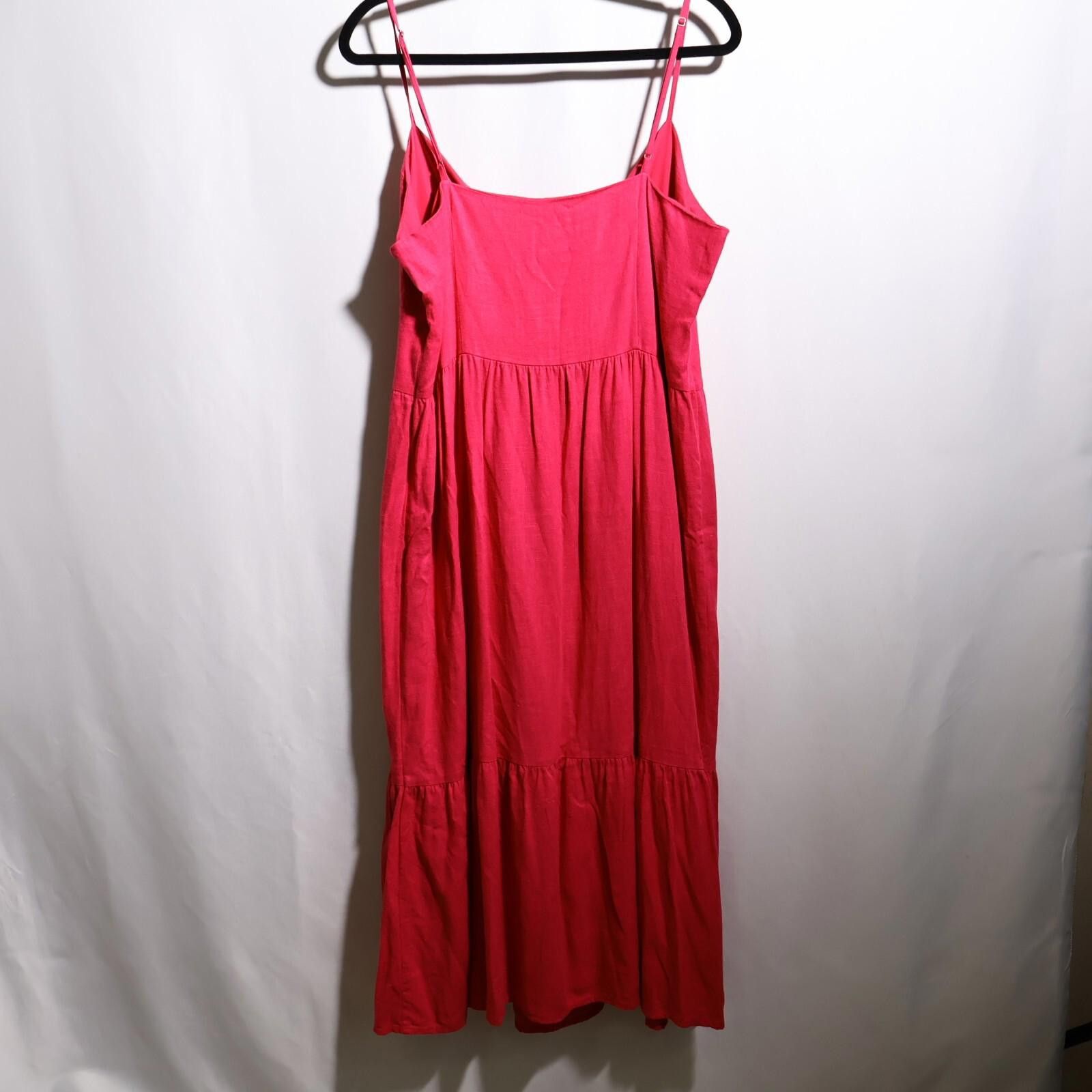 Designer LOFT Hot Pink Tiered Midi Dress Linen Blend 14 Preppy Barbie Size XL / US 12-14 / IT 48-50 - 3 Thumbnail