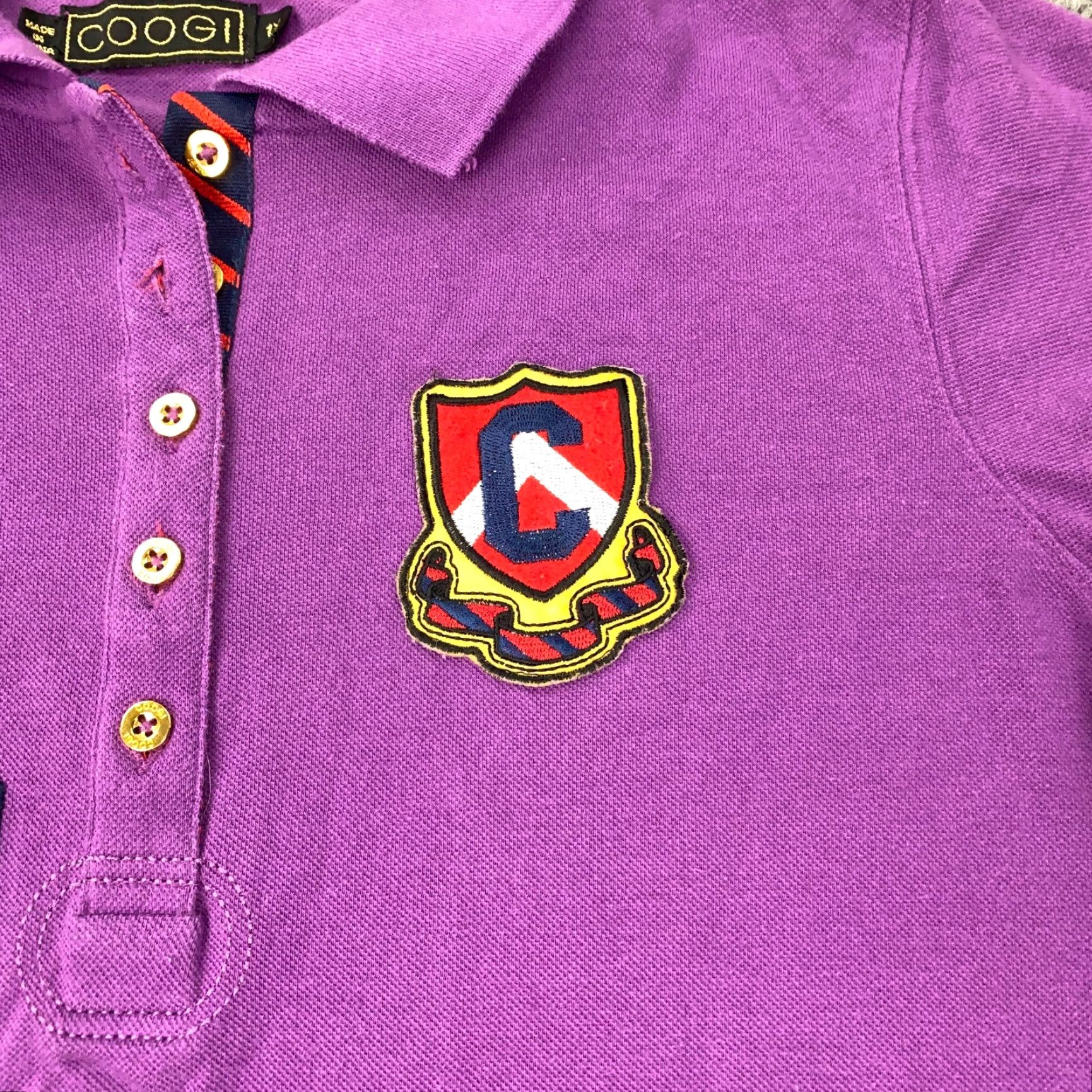 Coogi COOGI Womens Polo Shirt Size 1X Purple Cap Sleeve Retro 90s Short Sleeve Button Collared Jersey Cotton Polyester Vintage: No flaws noted Size XL / US 12-14 / IT 48-50 - 4 Thumbnail