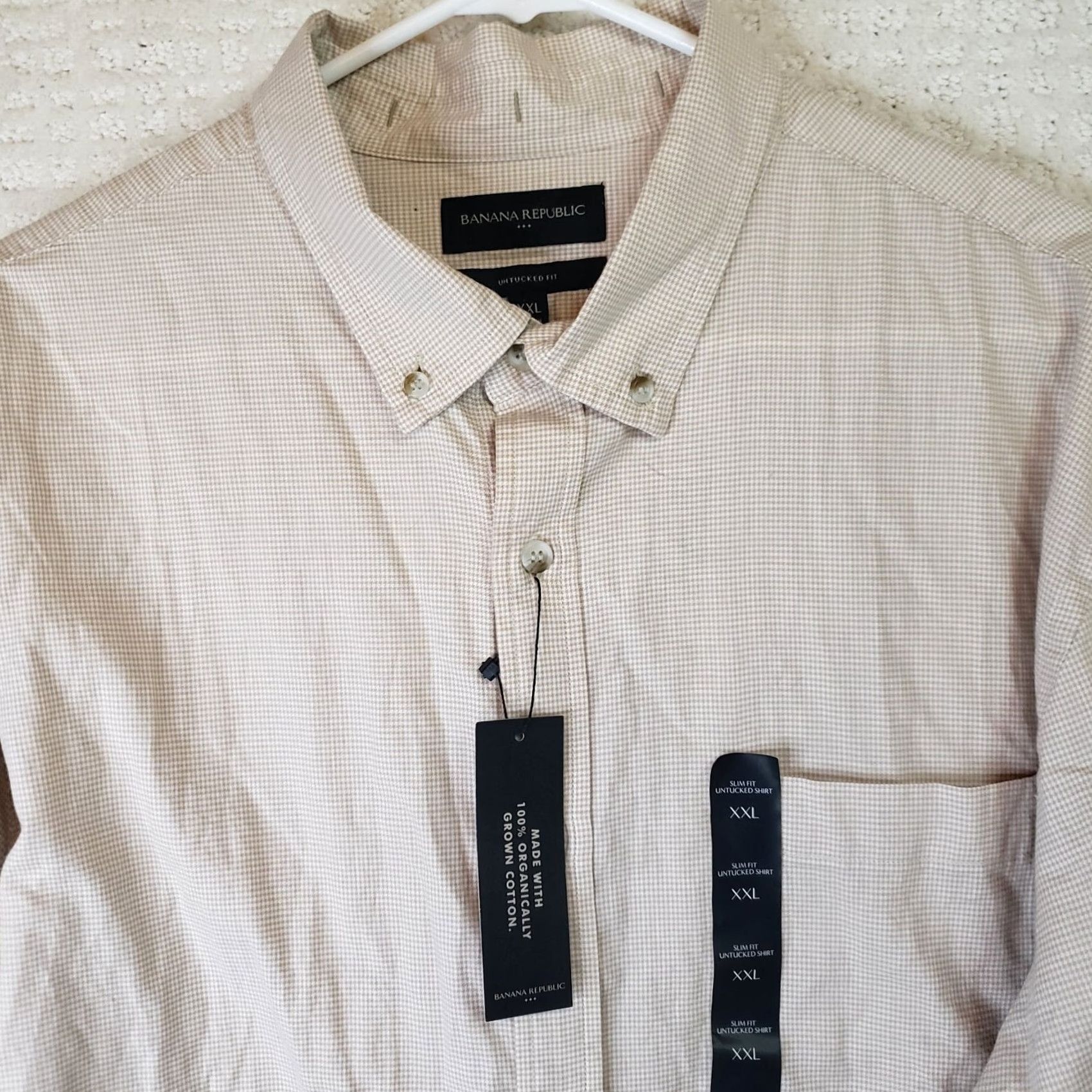Banana Republic Banana Republic Shirt Men's XXL Beige Check Slim Fit Long Sleeve Button-Up Size US XXL / EU 58 / 5 - 3 Thumbnail