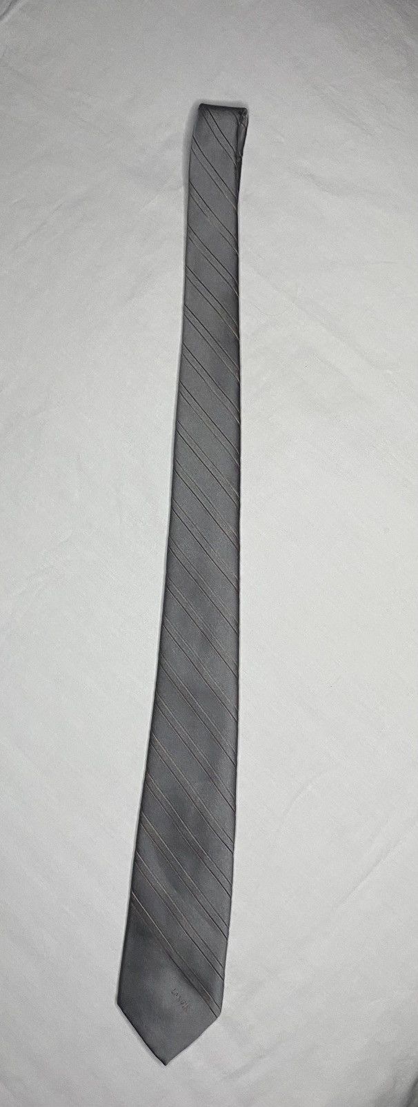 Lanvin Lanvin Paris Silk Necktie Silver Diagonal Striped Designer Size ONE SIZE - 3 Thumbnail