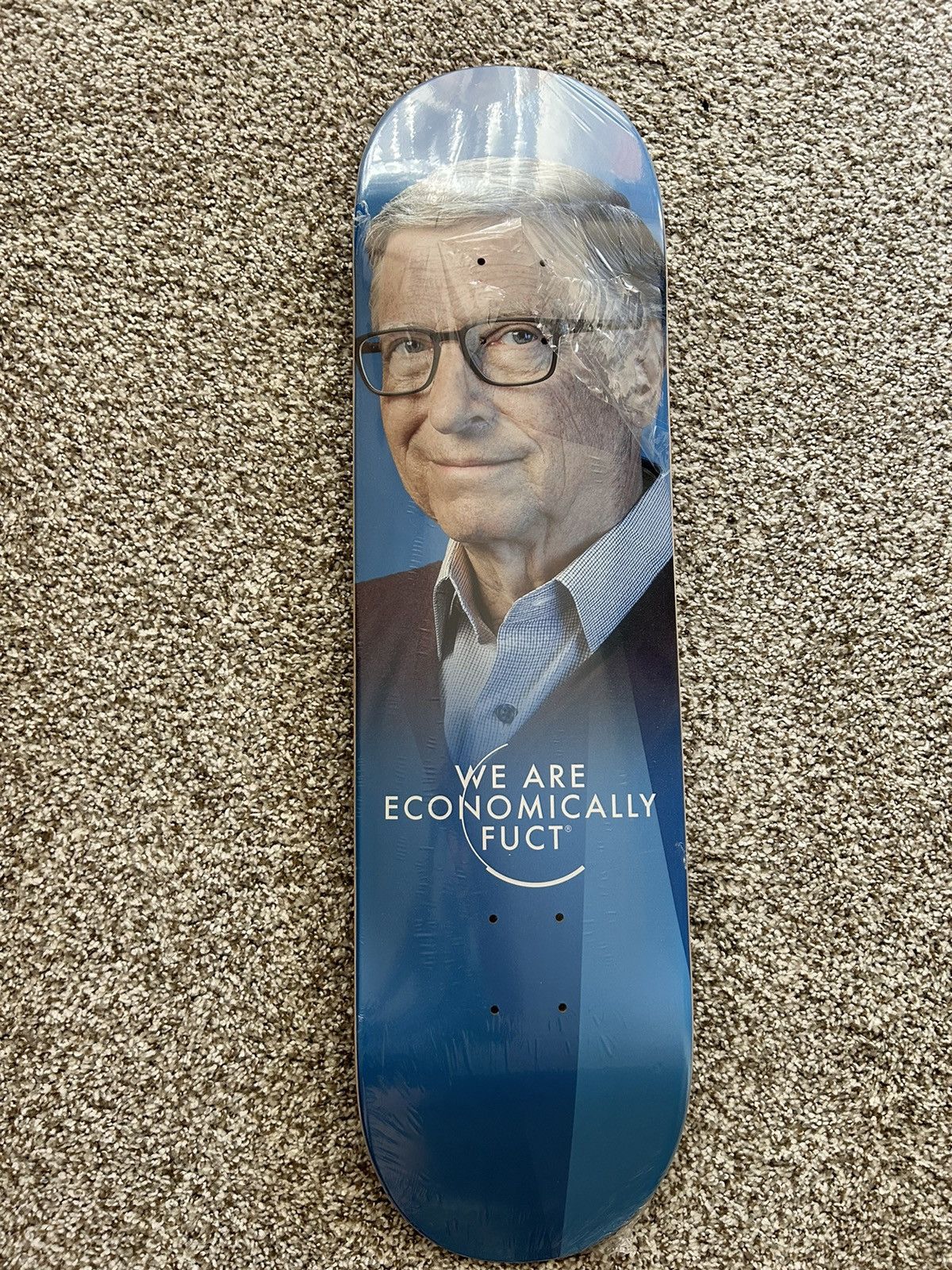 image of Fuct “We Are Economically Fuct” Bill Gates Skateboard in Blue, Men's