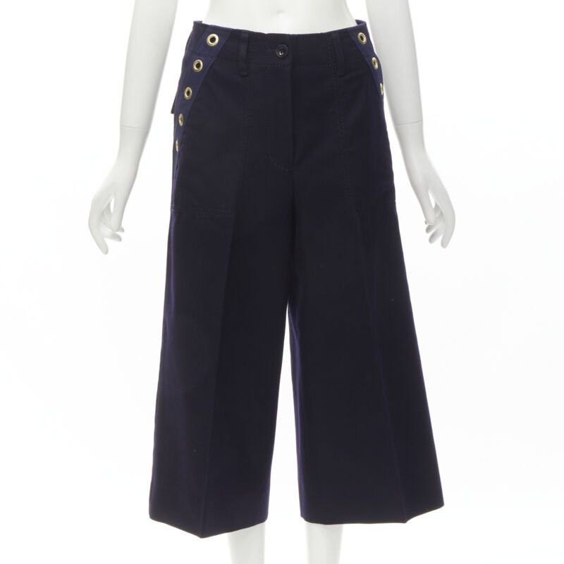 Sacai SACAI 2016 navy wool gold grommet stud trim wide leg culotte pants JP2 M Size 28" / US 6 / IT 42 - 1 Thumbnail