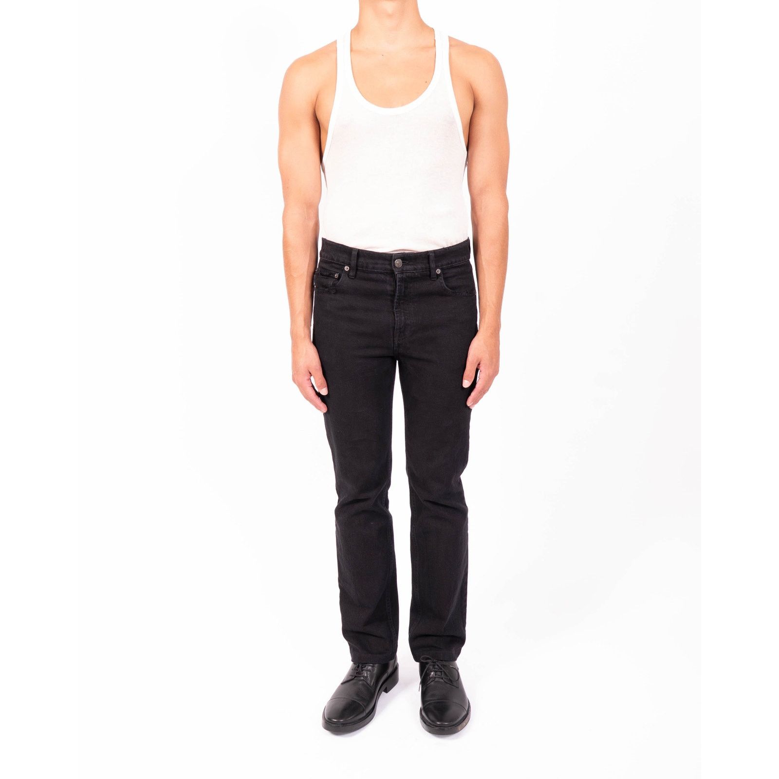 Balenciaga SS21 Flared Logo Tab Jeans in Washed Black Denim Size US 29 - 5 Thumbnail