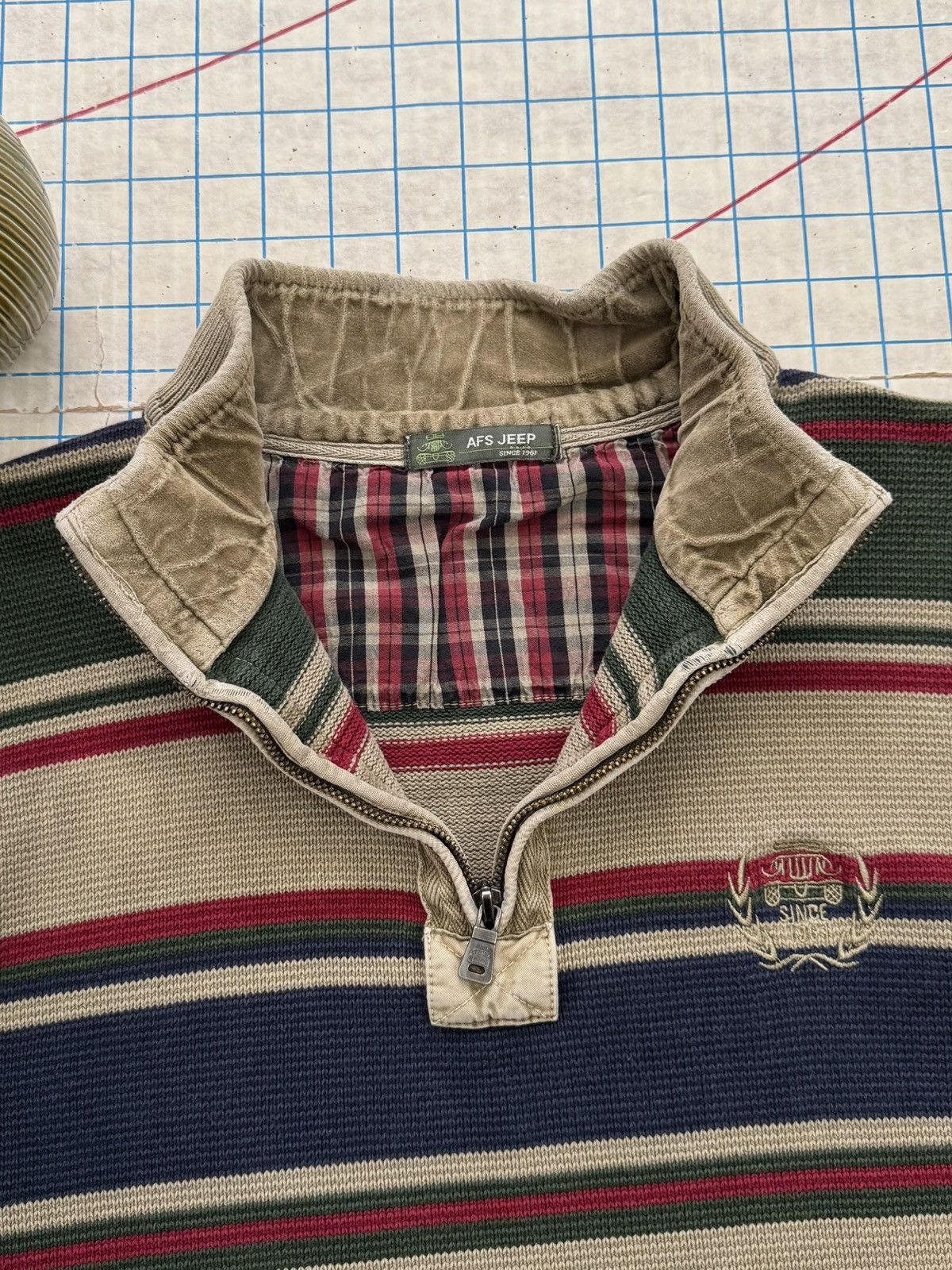 Jeep Vintage Jeep 1/4 Zip Striped Sweater Fits Mens Size Medium Size US M / EU 48-50 / 2 - 7 Thumbnail