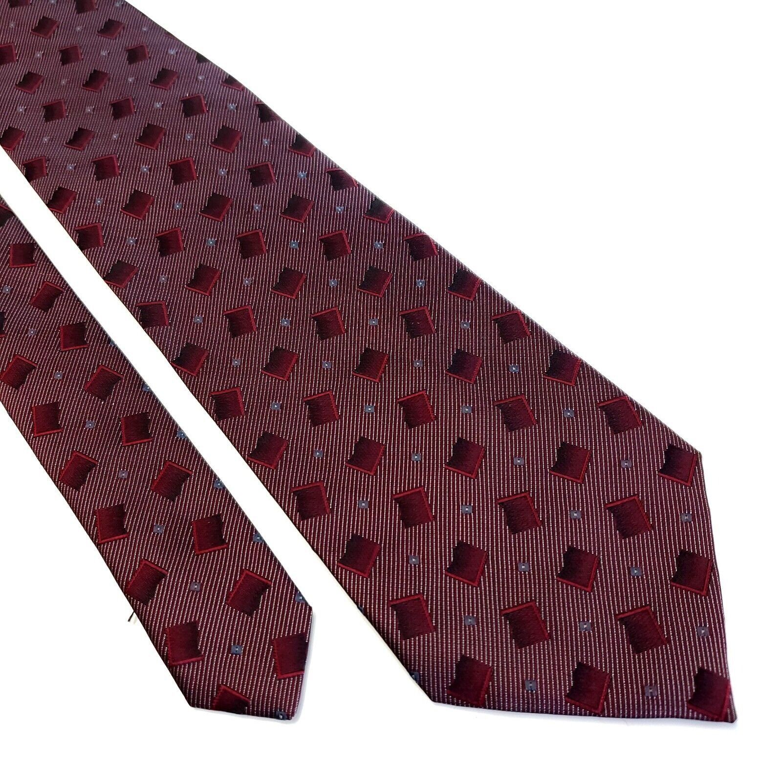 Designer Kai Long Hand Made Red Purple Geometric Woven Short Silk Tie Size ONE SIZE - 1 Thumbnail