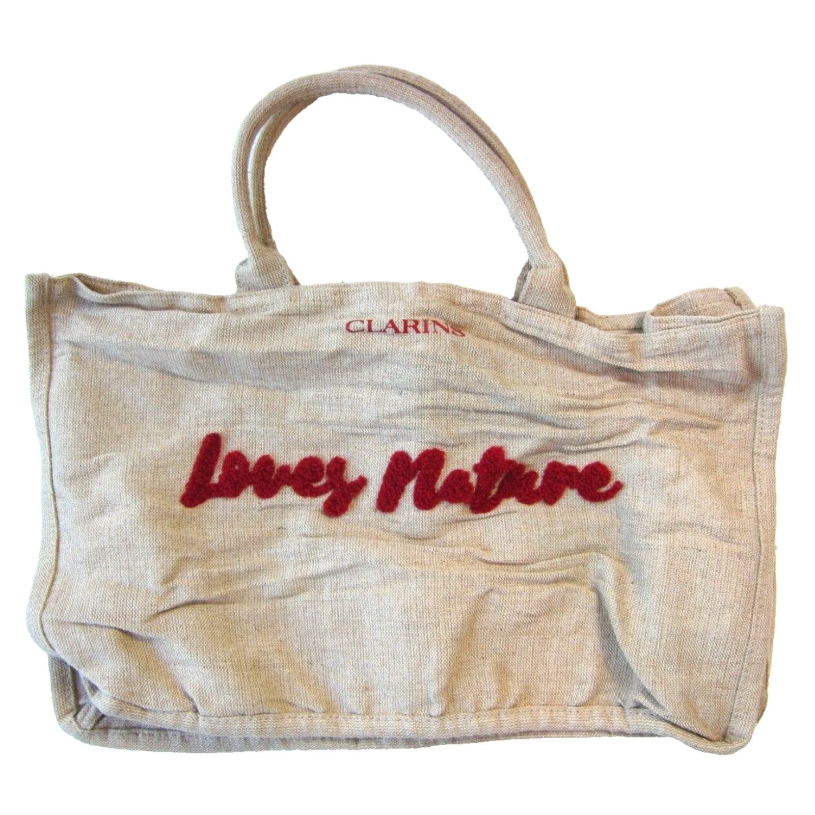 Vintage Clarins Cree Pour Paris Linen Cotton Embroidered Loves Nature Tote Bag - Unisex Adults - Medium - Natural Linen Bag Size ONE SIZE - 2 Thumbnail
