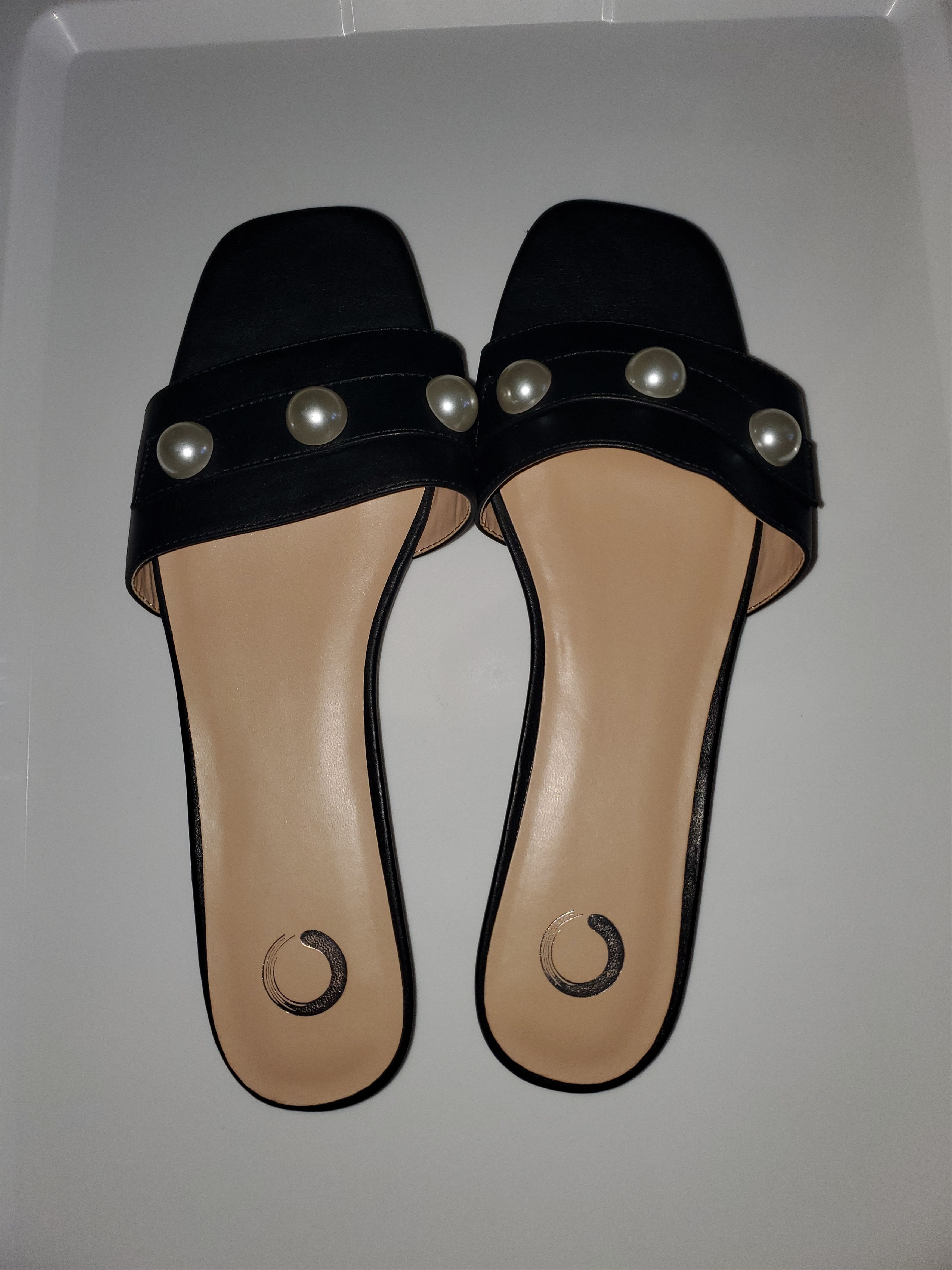 Other Journee Collection Black Faux Leather Sandals w/ Pearls Size US 11 / IT 41 - 3 Thumbnail