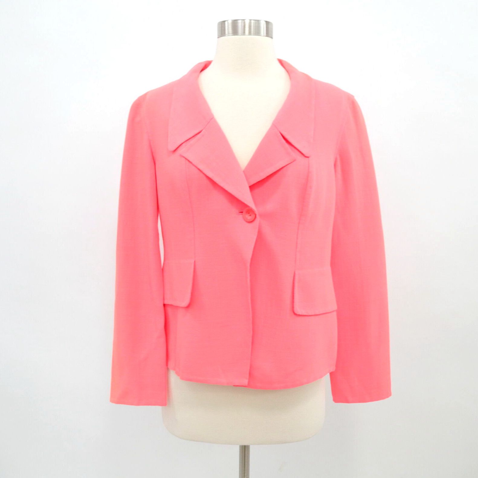 image of Donna Karan Blazer Jacket Wool Womens 4 Pink One Button Single Breasted Stretch in White (Size Smal