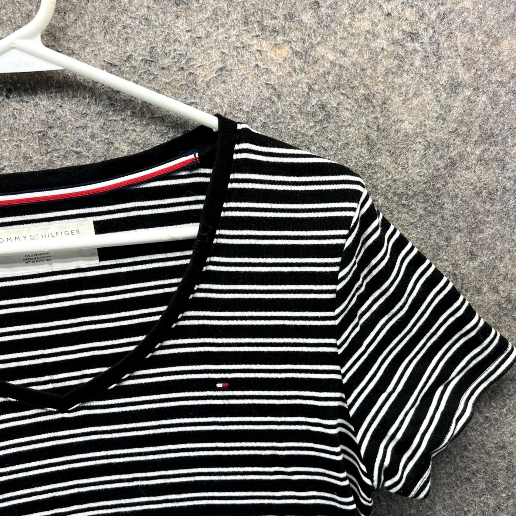 Tommy Hilfiger Tommy Hilfiger Dress Womens Medium Black White Striped V-Neck Stretch Pencil Dress Short Sleeve Pullover Casual Knee Length Vintage No Size M / US 6-8 / IT 42-44 - 7 Thumbnail