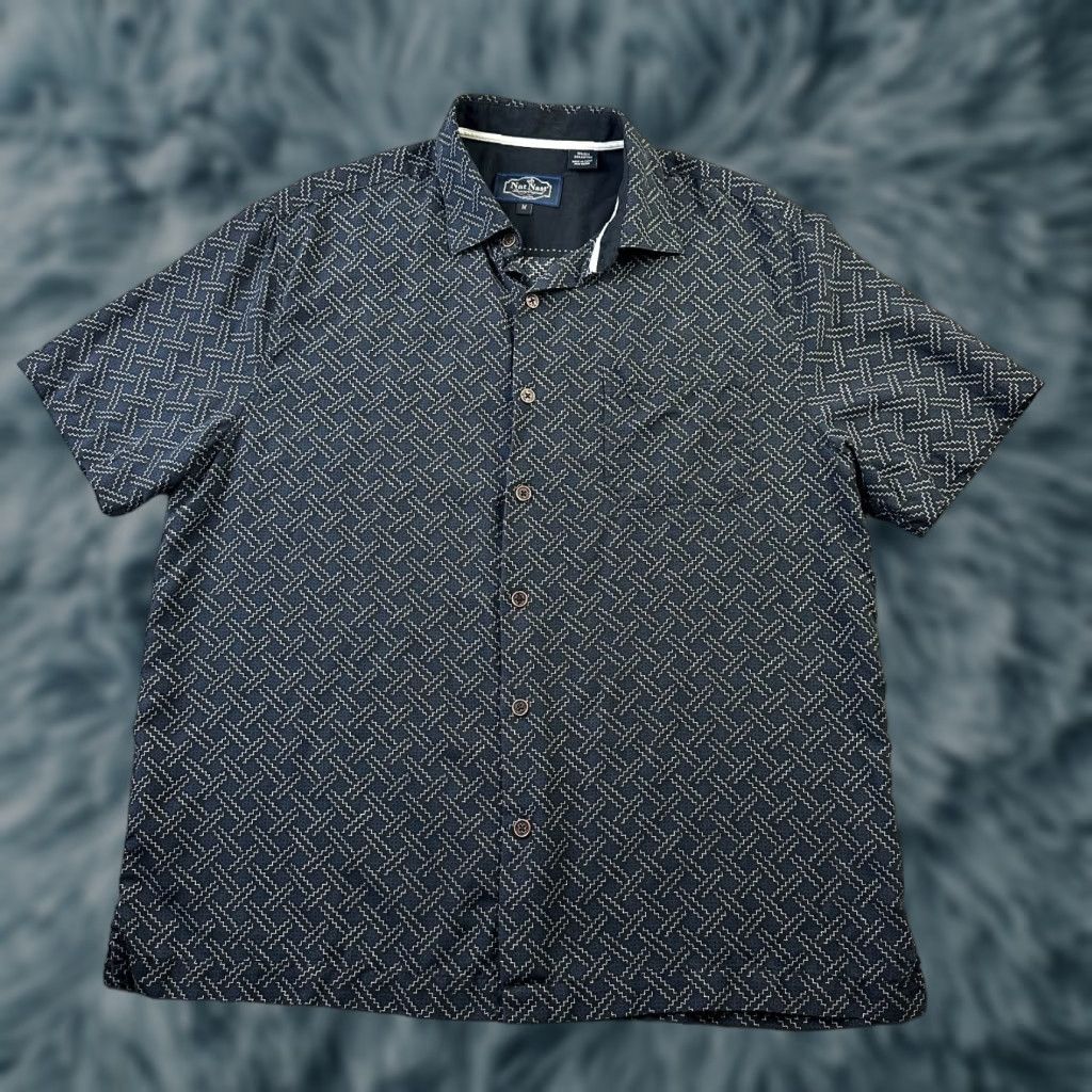 Nat Nast VINTAGE Nat Nast Shirt Mens M Blue Camp Casual Bowling Silk Blend Geometric Size US M / EU 48-50 / 2 - 1 Thumbnail