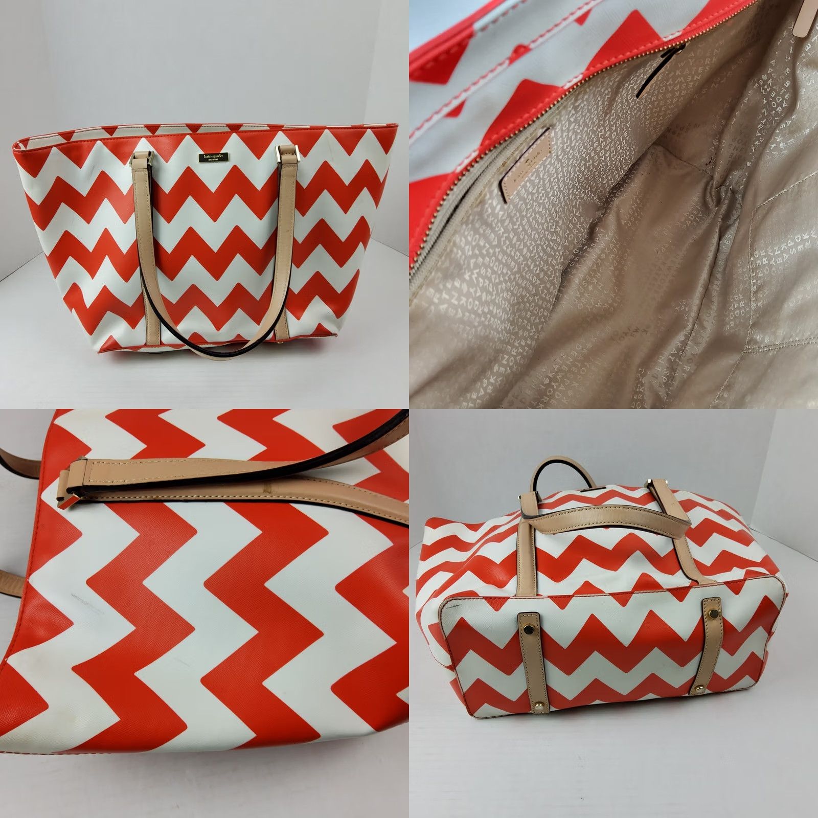 Vintage Kate Spade New York Chevron Large Tote Shoulder Bag Purse Travel Beach Size ONE SIZE - 8 Thumbnail