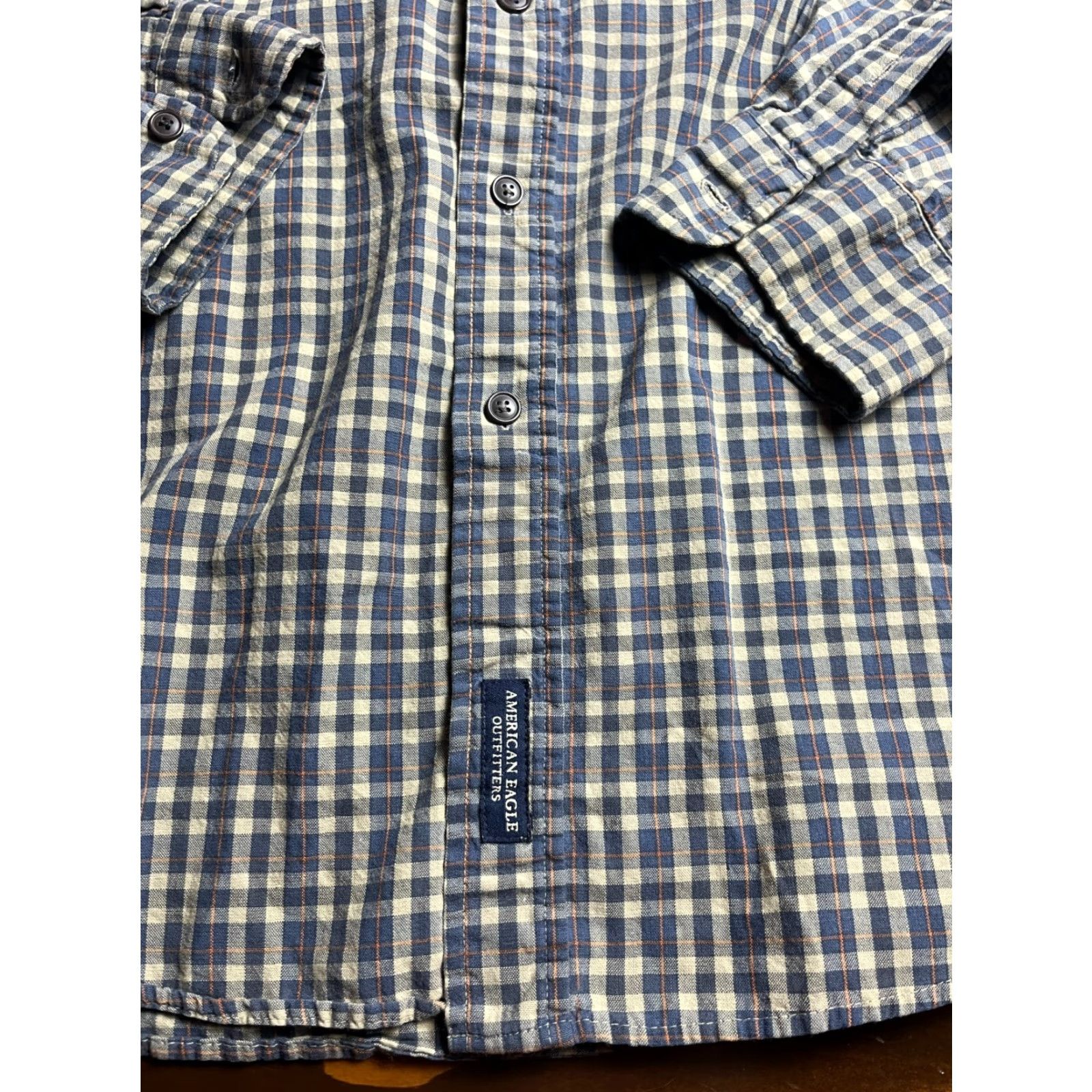 American Eagle Outfitters VINTAGE American Eagle Outfitters Shirt Mens XL Navy Blue Tan Orange Button Up Size US XL / EU 56 / 4 - 3 Thumbnail