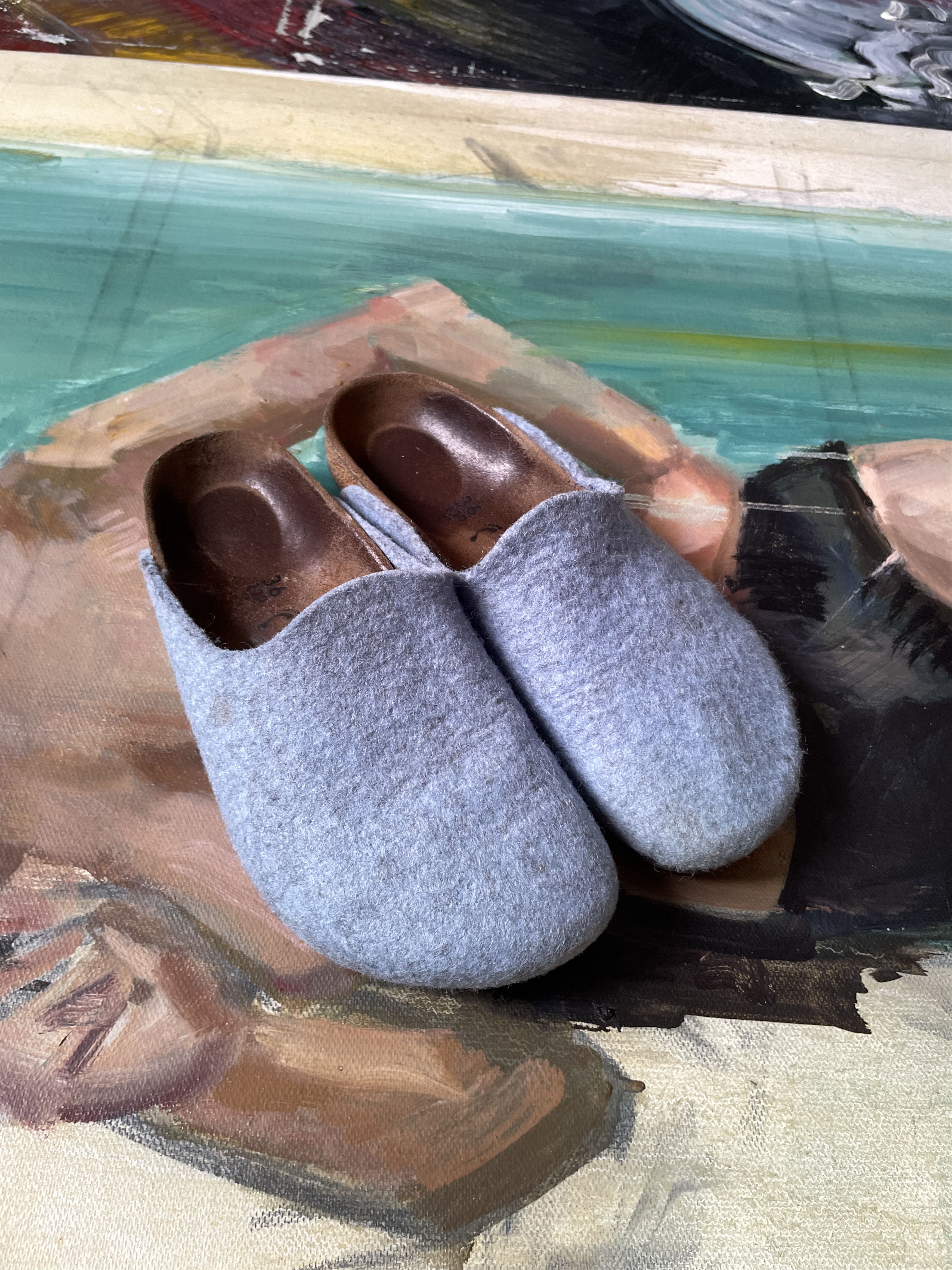 Birkenstock Birkenstock Amsterdam Wool Felt Slip On Clogs Light Blue Size US 5 / EU 37 - 1 Thumbnail