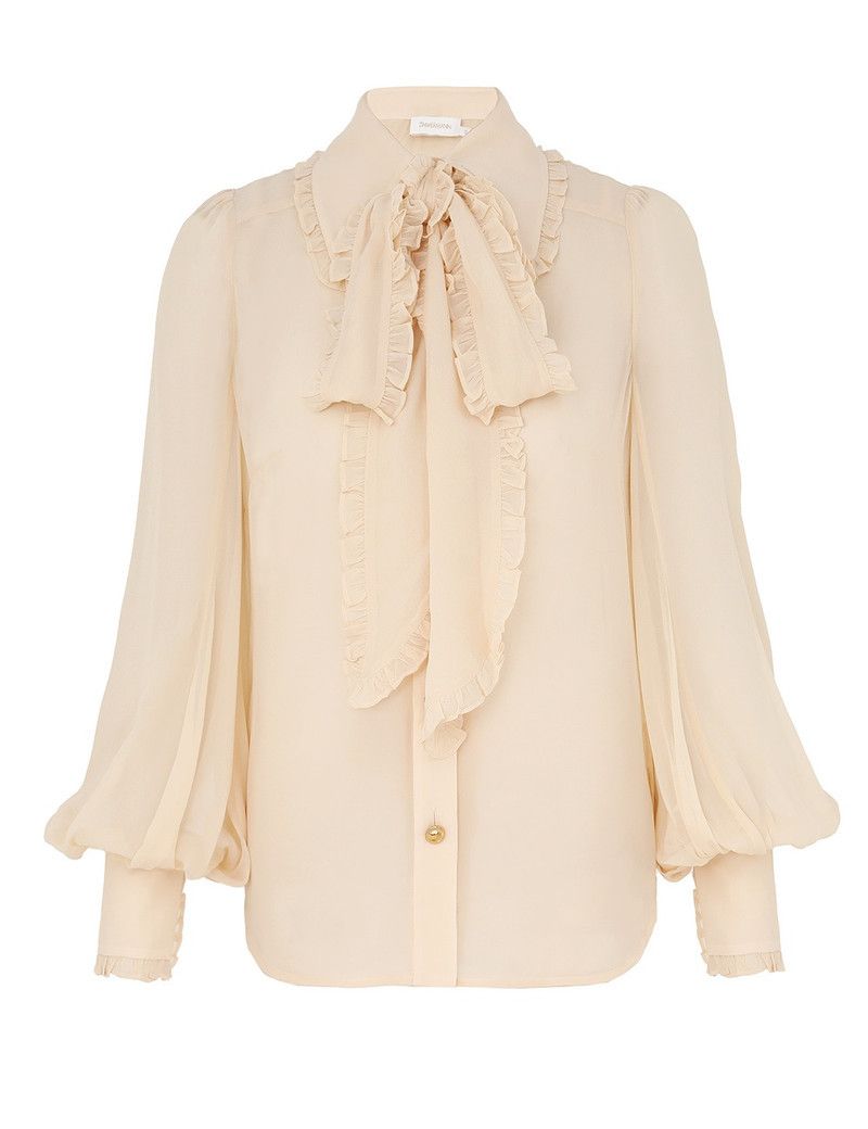 Zimmermann oc11z0226 Georgette Bow Shirt In Cream Size XS / US 0-2 / IT 36-38 - 1 Thumbnail