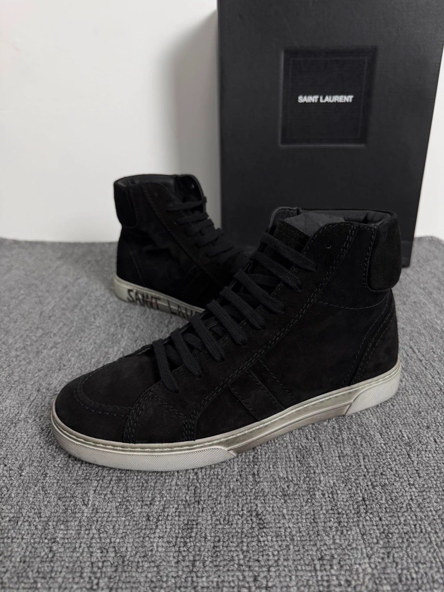Saint Laurent Paris SLP Joe Graffiti Distressed Black Suede Hi Top 40 Size US 7 / EU 40 - 3 Thumbnail
