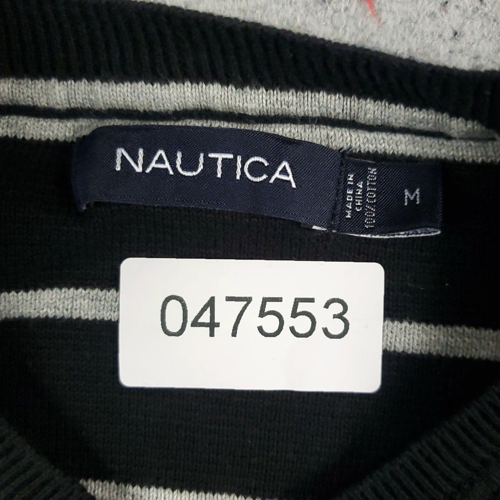 Nautica Nautica Sweater Mens Medium Black Striped Cable-Knit Crew Neck Pullover Size US M / EU 48-50 / 2 - 8 Thumbnail