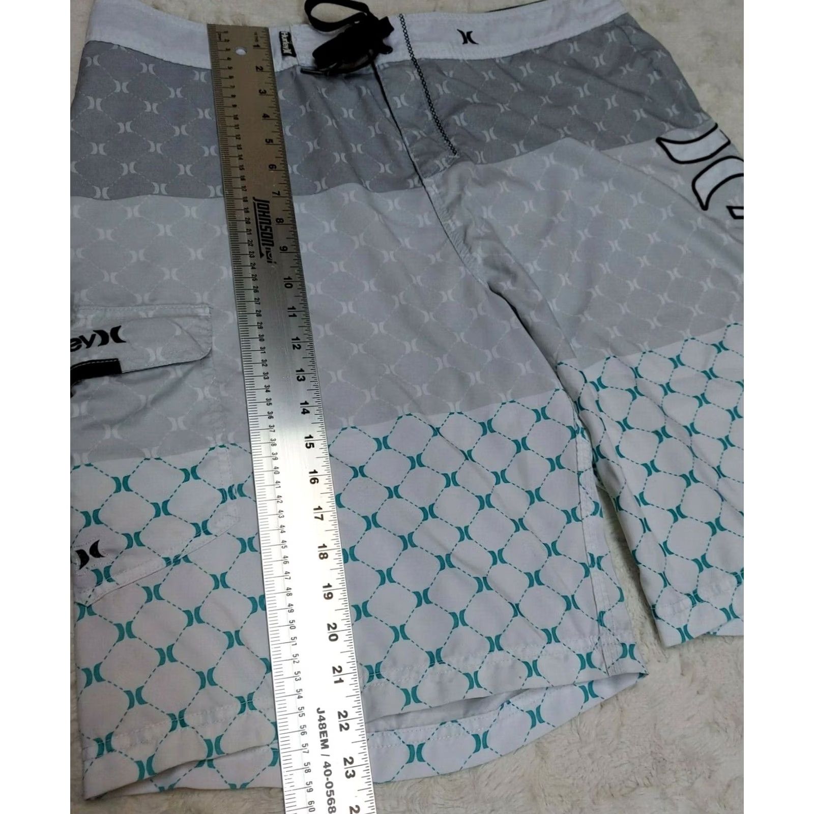 Hurley Hurley Men's Beach Trunks 3-Tone Print Swim Shorts Drawstring Waist With Pocket Gray Adult Large Size US 38 / EU 54 - 6 Thumbnail